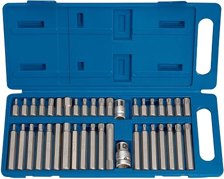 Draper TX-STAR 40 Piece Precision Screwdriver Hex Key and Spline Mechanics Bit Set | 3/8 1/2" Square Drive Hand Tools | DIY and Professional Kit | Resistant Plastic Case | 33323