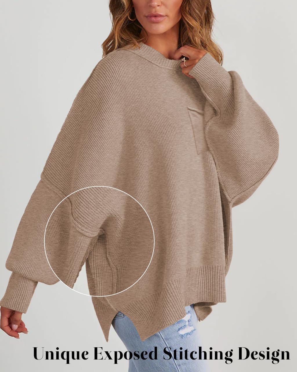 Women's Oversized Sweaters 2025 Crewneck Long Sleeve Batwing Pullover Tops