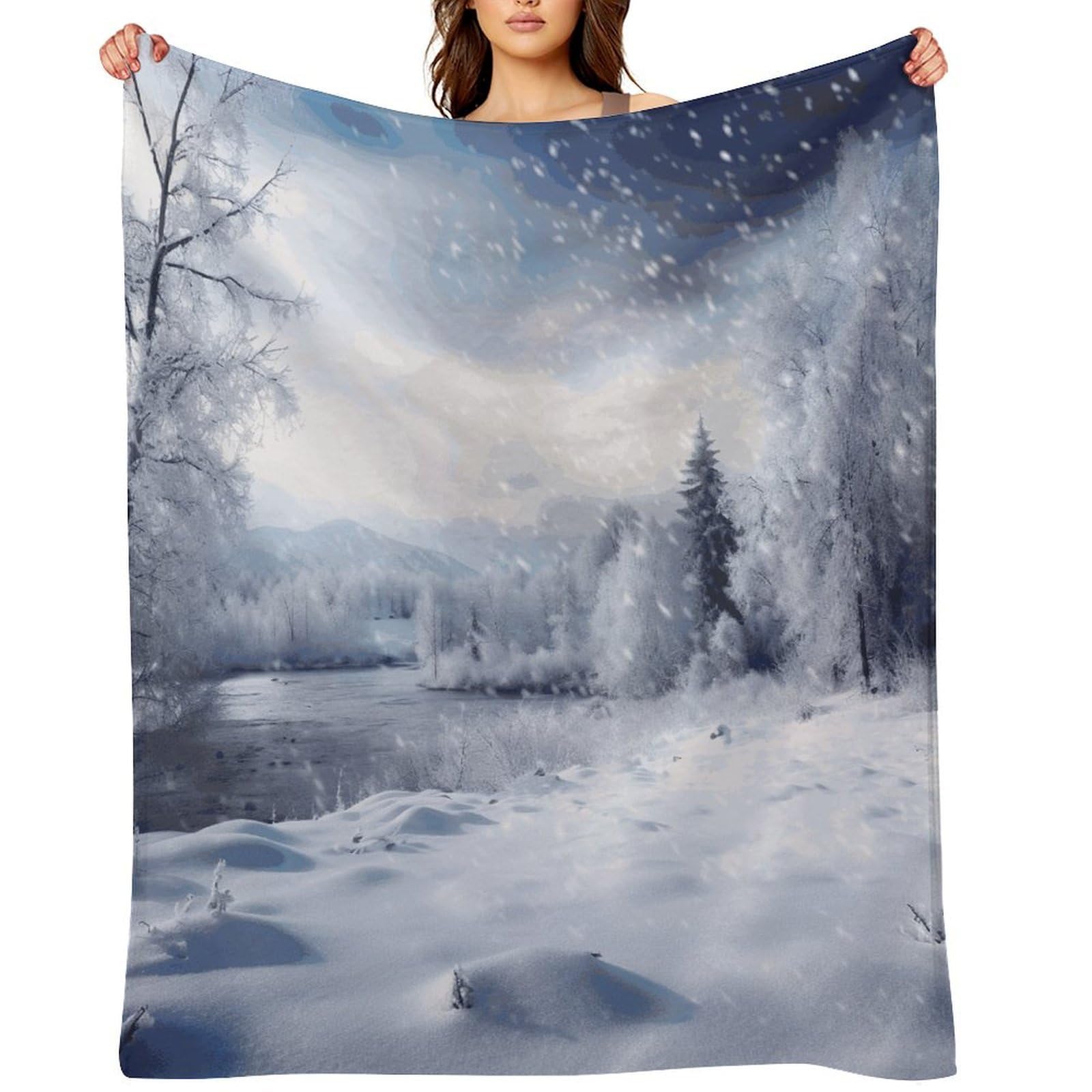 Flannel Winter Landscape Throw Blanket for Couch Super Soft Fuzzy Cozy Flannel Blankets No Shed No Pilling FAnti-Static Winter Bed Blanket Decorative and Giftable Blankets