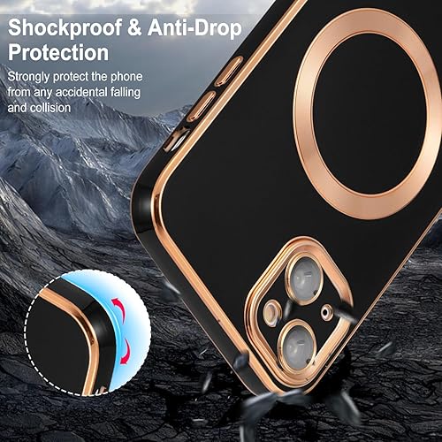 Miniatura 4 de QLTYPRI Funda magnética para iPhone 13 de 6.1 pulgadas, compatible con MagSafe, funda de silicona suave con borde chapado de lujo, protección de