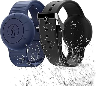 Aircawin Waterproof Airtag Bracelet for Kids,Hidden Airtag Wristband Kids,2 Pack Silicon Anti-Lost Apple Airtag Holder Case for Child,Airtag Case Cover Watch Band GPS Tracker for Toddler-Black+Blue
