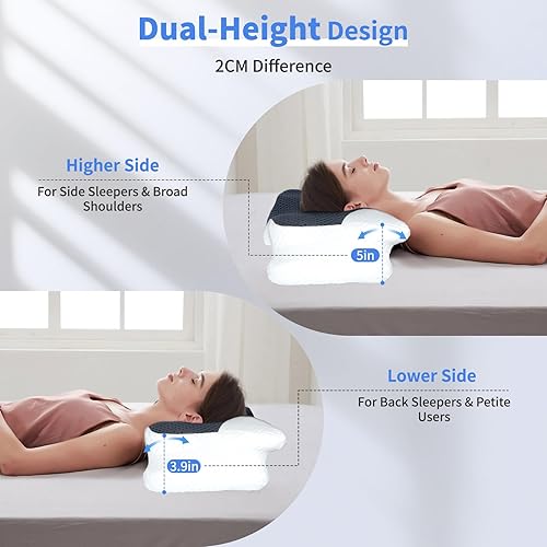 Miniatura 5 de Almohada cervical para aliviar el dolor de cuello, almohada de cama de espuma viscoelástica de diseño hueco para dormir de lado y espalda, almohada