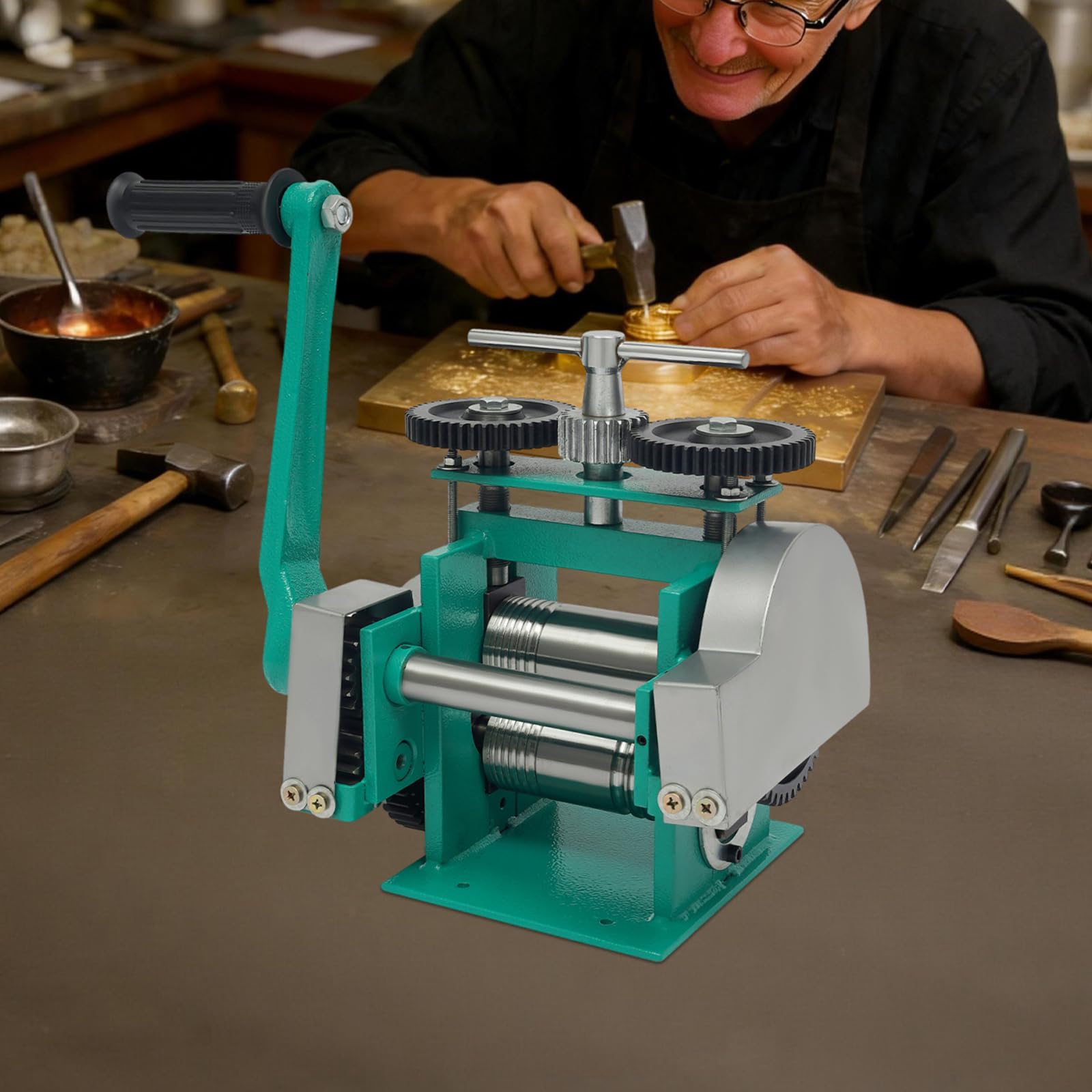 hongward Rullo per gioielli manuale 3 in 1, piegatrice per anelli, strumento manuale per gioielli e goffratura, strumenti per la creazione di gioielli in oro e argento, riparazione e fai da te