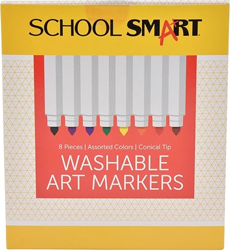 School Smart Marcadores lavables de punta cónica para la escuela, el hogar y más, colores surtidos, paquete de 8