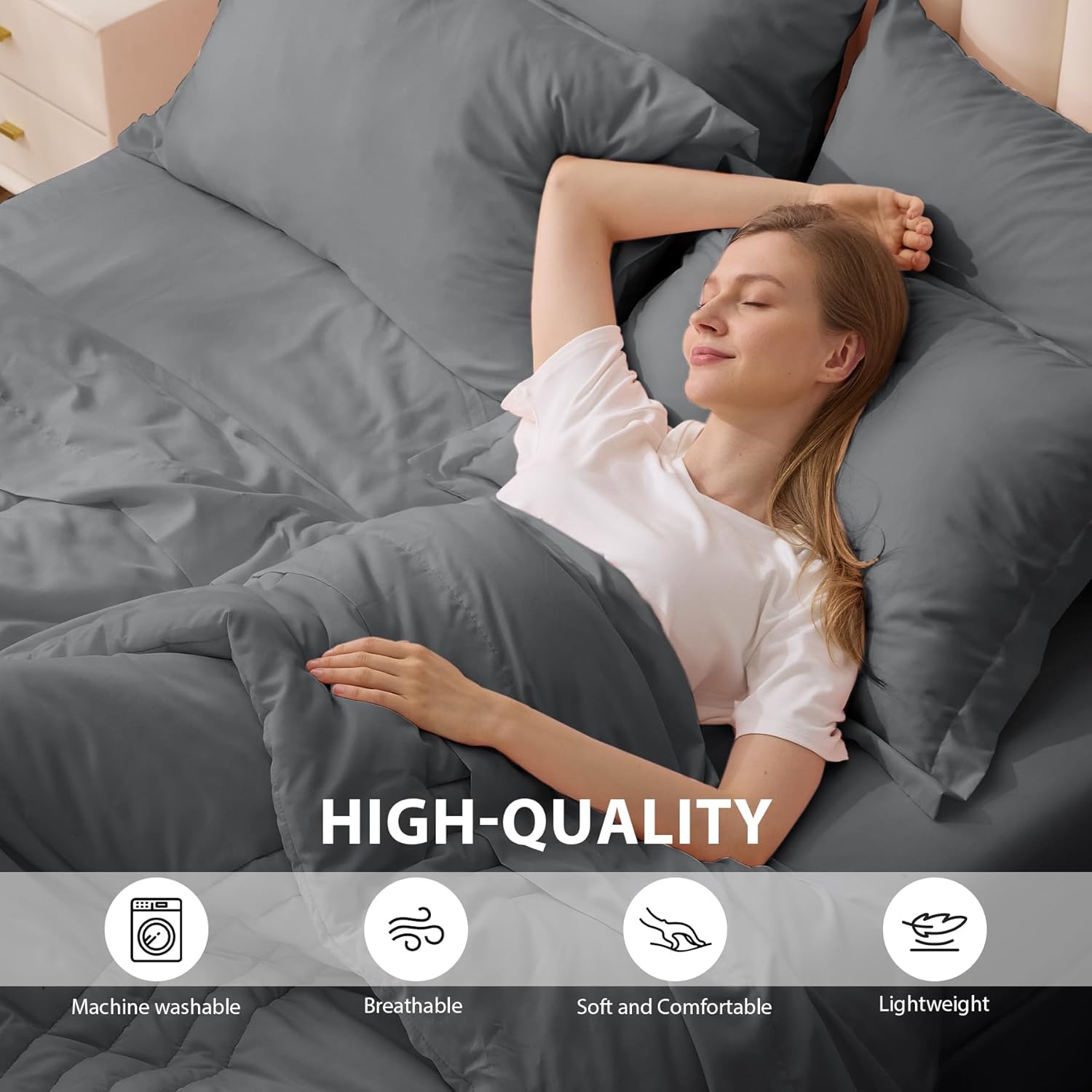 King Comforter Set Dark Grey - Bed in a Bag King Size 7 Pieces, Soft Bedding Set for All Seasons, Premium King Comforter Set with Comforter, Sheets, Pillowcases & Shams - Image 4