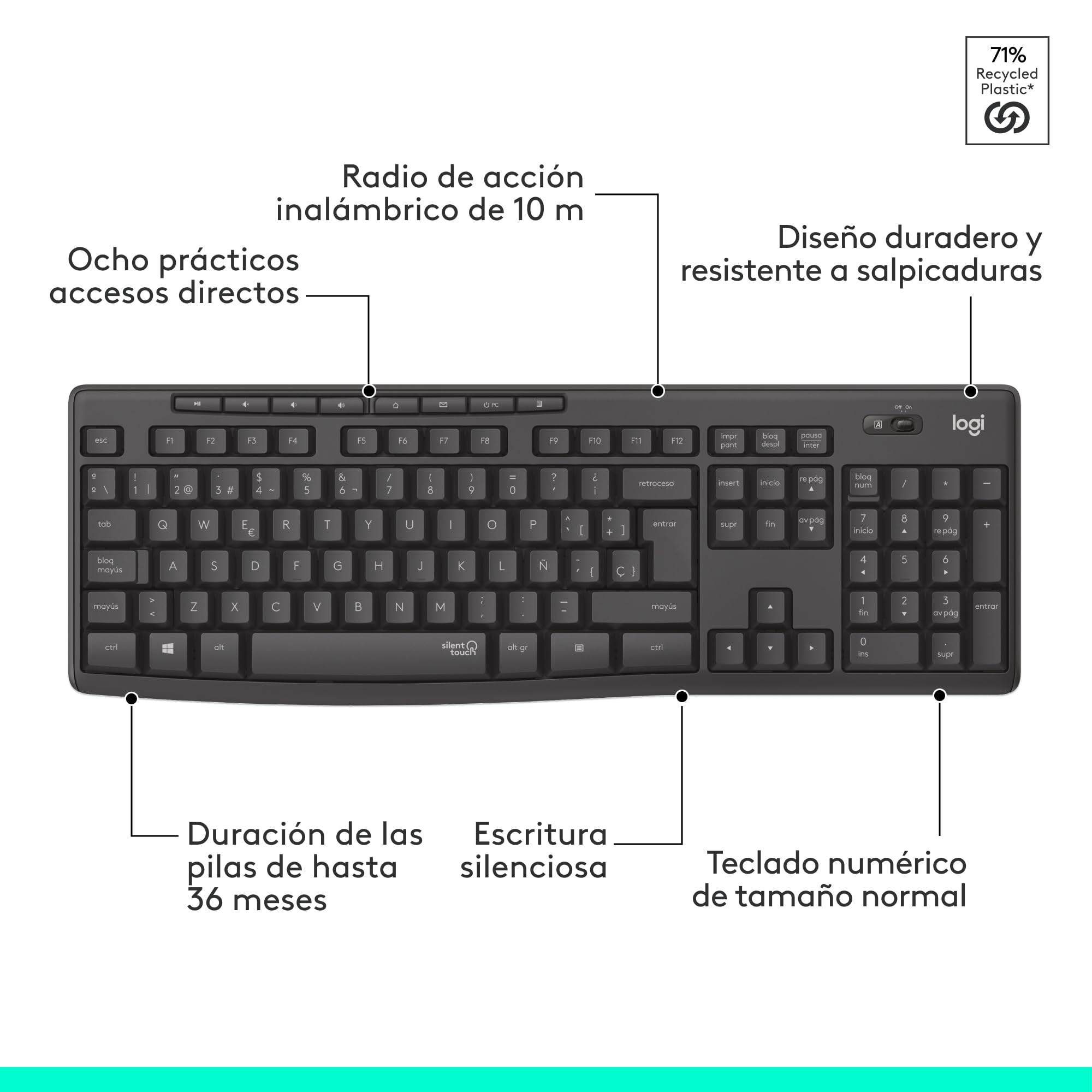 Logitech MK295 Silent Combinación de Teclado y Ratón Inalámbricos con SilentTouch, Seguimiento Óptico, Tecnología Inalámbrica sin Demoras, 90% Menos de Ruido, QWERTY Español, Negro