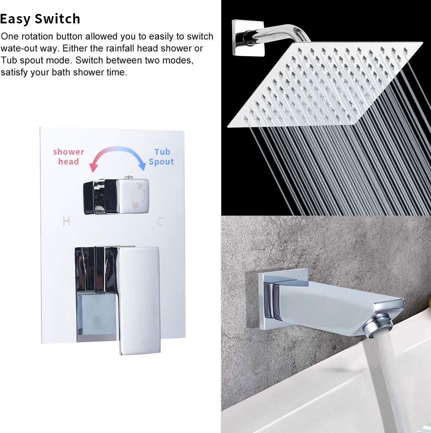 Bеѕt Dеаl Shower Faucet Chrome Yifinessyi Shower Set with Tub Spout Bathroom 8inch Square Stainless Steel Shower Head Shower Trim Kit with Rough-in Valve Shower Set Bath Rainfall Shower Faucet System Frее Shірріng Ovеr $50 Shower Faucet Chrome Yifinessyi Shower Set with Tub Spout Bathroom 8inch Square Stainless Steel Shower Head Shower Trim Kit with Rough-in Valve Shower Set Bath Rainfall Shower Faucet System