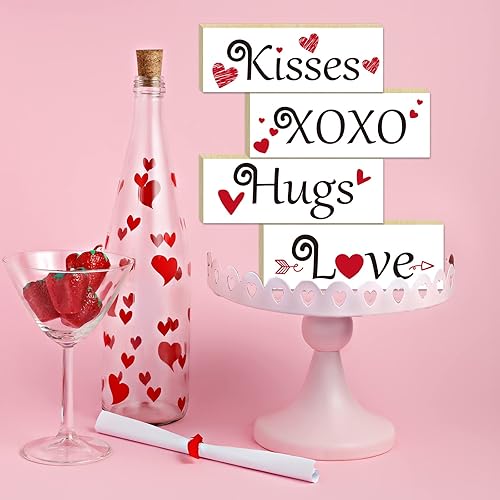 Miniatura 2 de 4 piezas de decoración para el día de San Valentín, letrero de madera de Hugs Kisses para regalo de San Valentín, centro de mesa de mesa, estante de