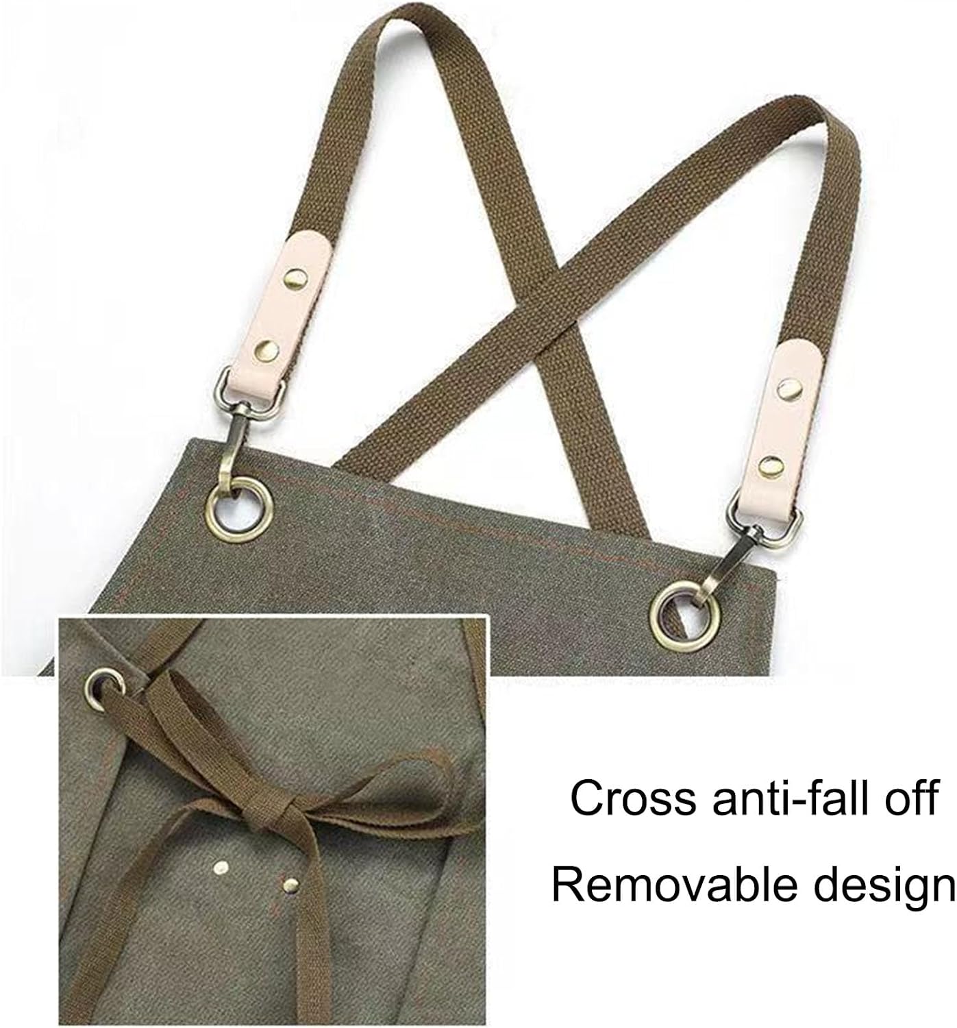 Work Apron Washed Canvas Adjustable Cross Back Tool Aprons Multiple Pockets Men Women Kitchen Café
