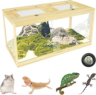 67 Gallon Reptile Tank, Lockable Sliding Door Bearded Dragon Tank, Snake Tank with Metal Mesh Roof, Front Opening Reptile Terrarium for Lizard, Leopard Gecko, (Wood Color, 40" x 20" x 20")