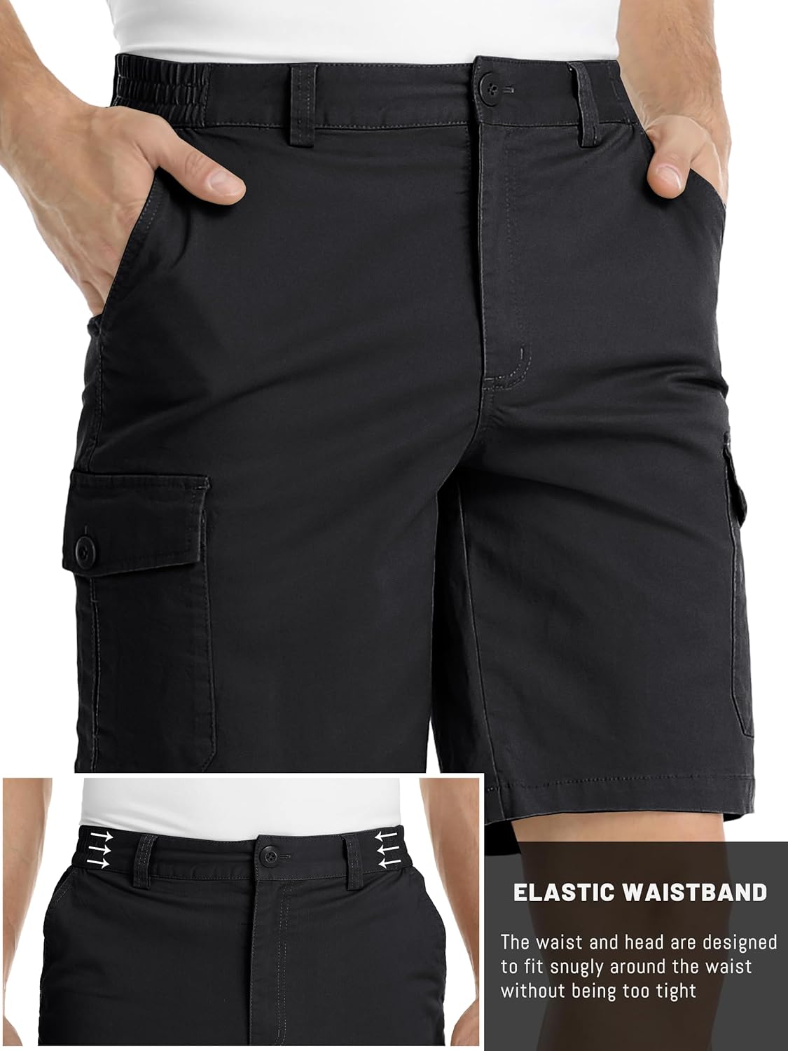 TACVASEN Men's Cargo Short 6 Pockets Comfortable Twill Cotton Elastic Waist Causal Work Shorts - Image 5