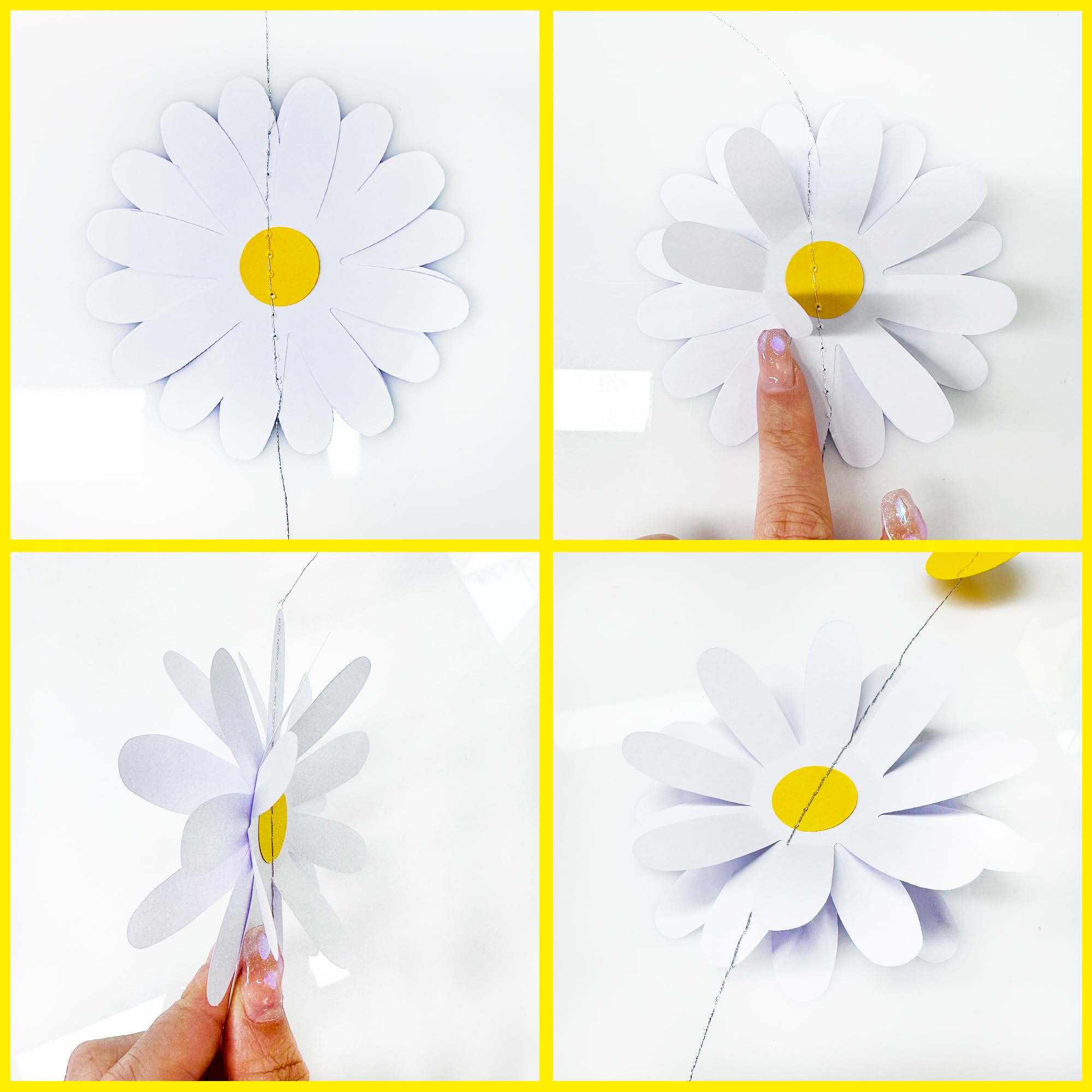 Gänseblümchen-Party-Dekorationen, gelb-weißes Gänseblümchen, gepunktet, Girlande, doppelseitig, Gänseblümchen, 3D-Blumen-Girlande, für Frühling, Sommer, Geburtstag, Hochzeit, Brautparty, Retro