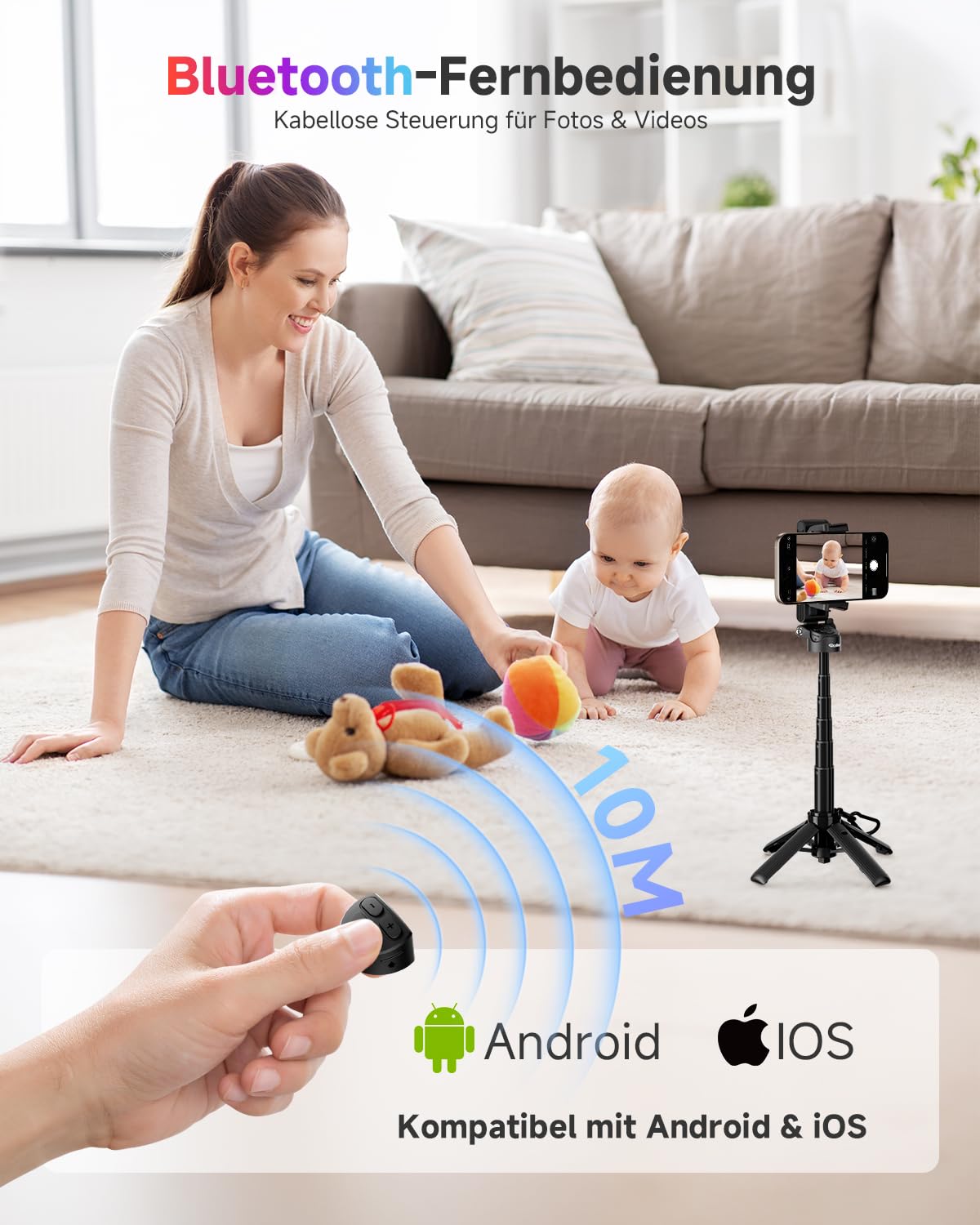 Rollei Easy Creator SmartGrip Handy Stativ 3-in-1 Ausziehbares Selfie Stick mit Fernbedienung für iPhone Android Tragbarer Mini Handystativ mit 2 Kaltschuhenn, Handy-Stativ-Selfie-Stick-Smartphone