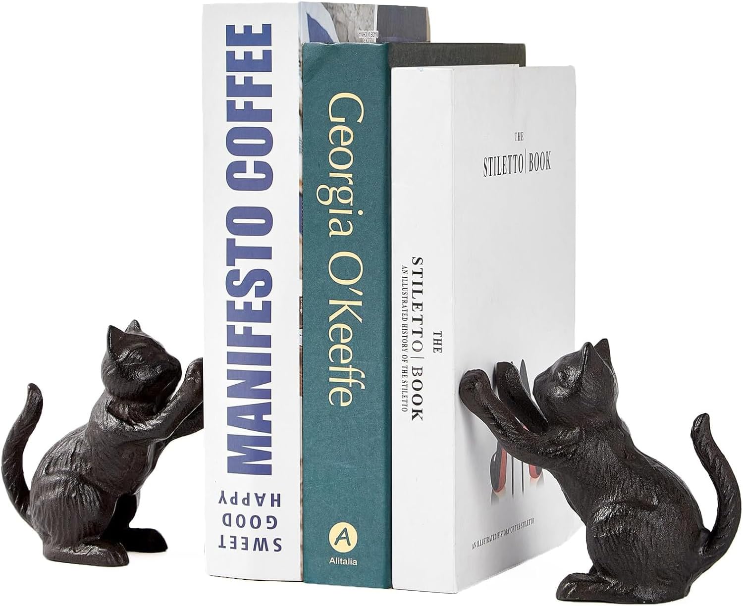 Denique Sujetalibros decorativos para gatos, bonitos extremos para libros, sujetalibros para estantes, tapón único de hierro fundido para libros