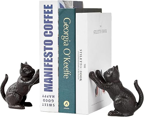 Denique Sujetalibros decorativos para gatos, bonitos extremos para libros, sujetalibros para estantes, tapón único de hierro fundido para libros