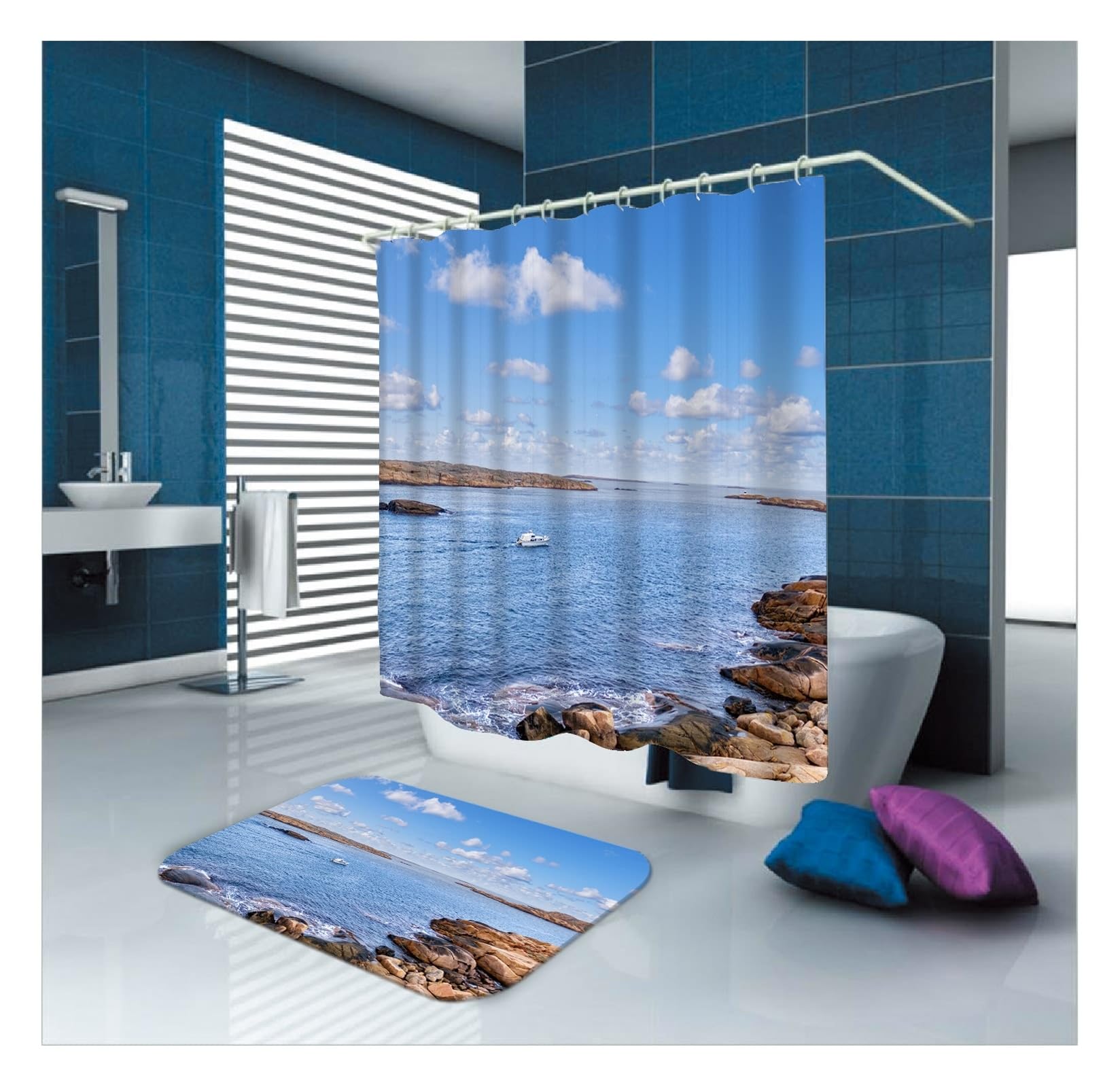 Rideau de douche motif plage pour une ambiance marine et relaxante