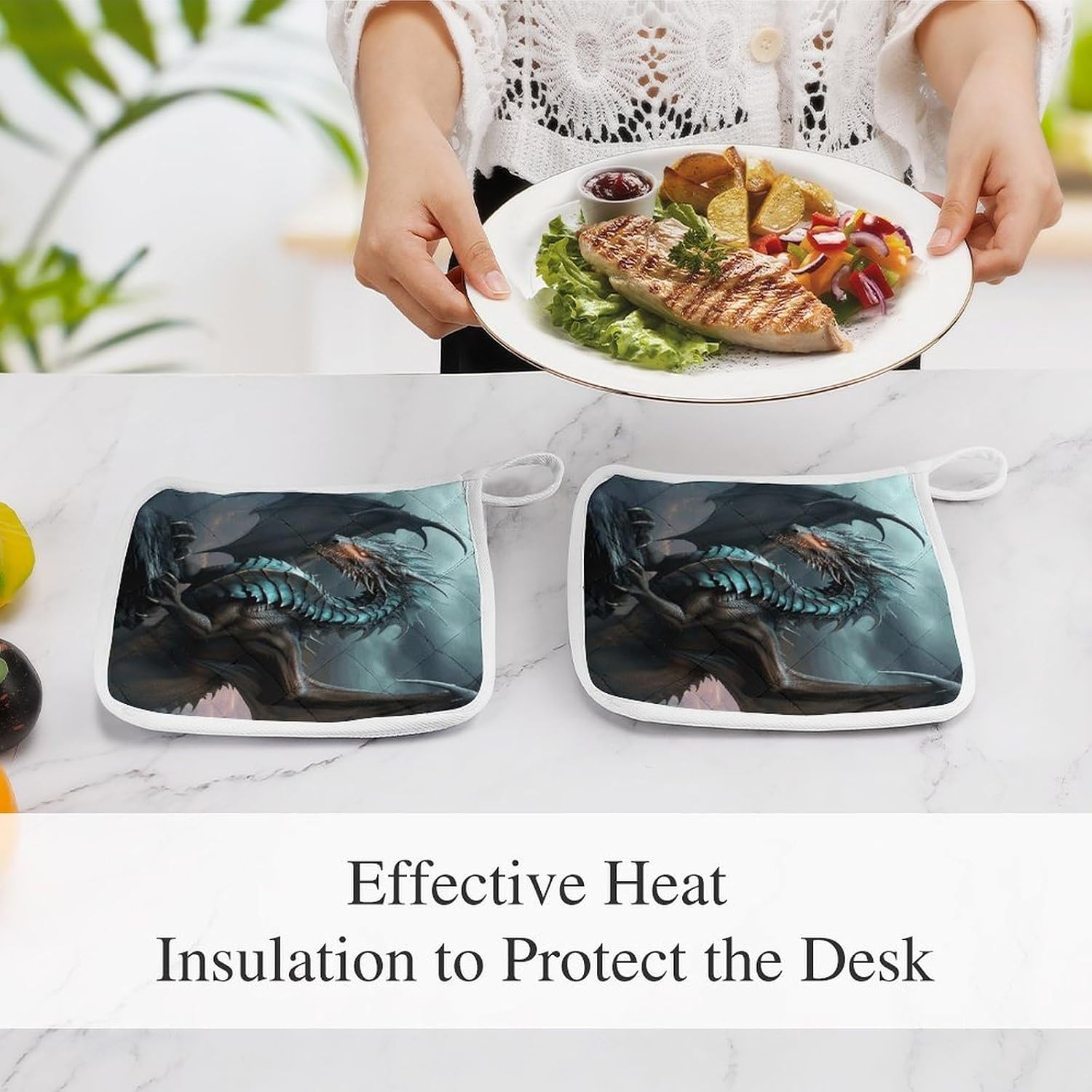 Cool Dragon Polyester Heat Resistant Pot Pad Non Slip Anti Scald Hot Dish Mat Reusable Table Protector for Kitchen Hot Pot Mat Wear Resistant Heat Proof Table Pad for Countertop Dining Room