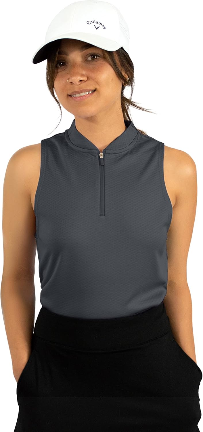 Three Sixty Six Womens Sleeveless Collarless Golf Polo Shirt with Zipper - Quick Dry Tank Tops for Women