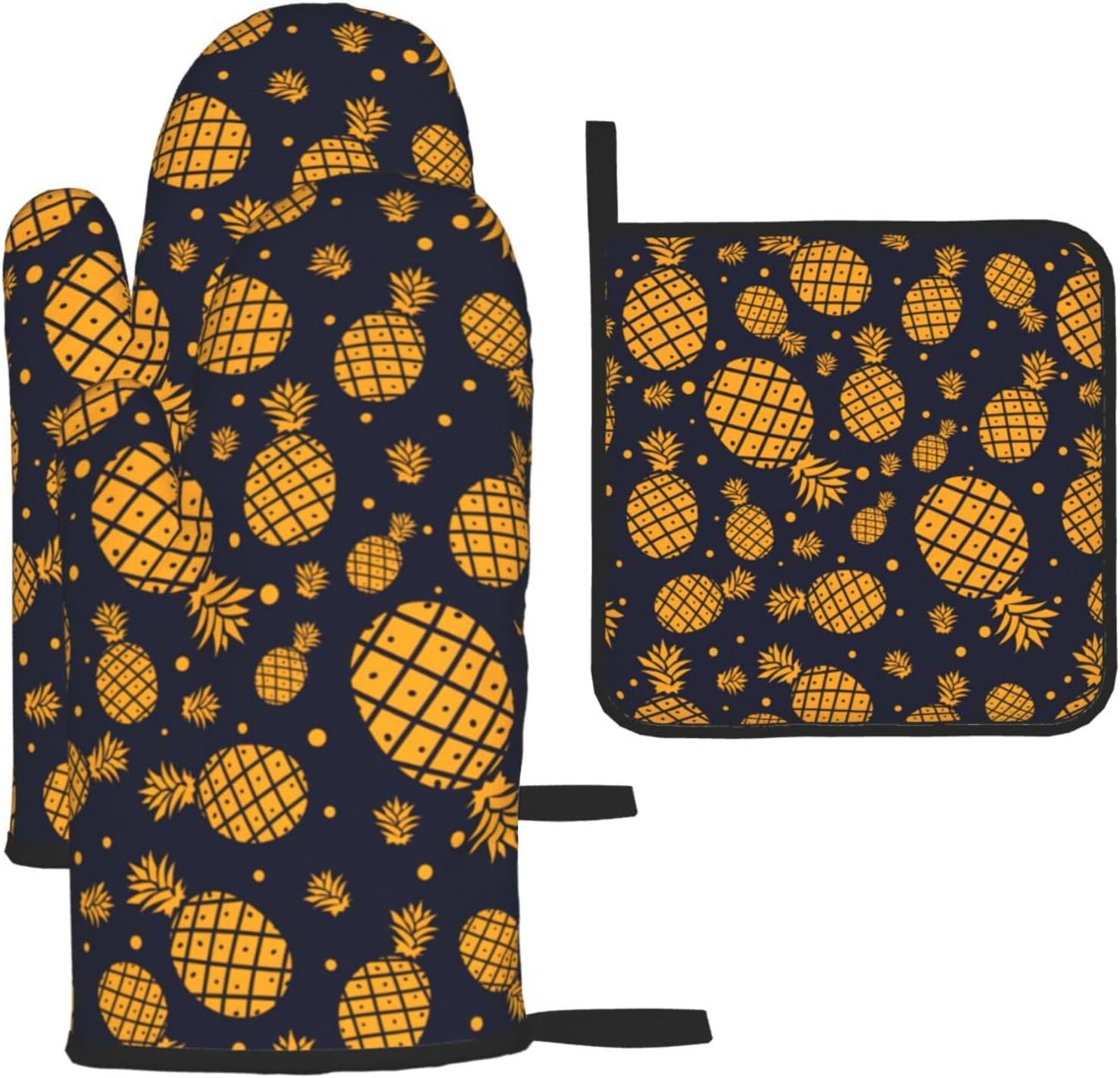 Golden Pineapple Print Heat Resistant Microwave Gloves, Used for Baking, Cooking, and Fashion Kitchen Essentials