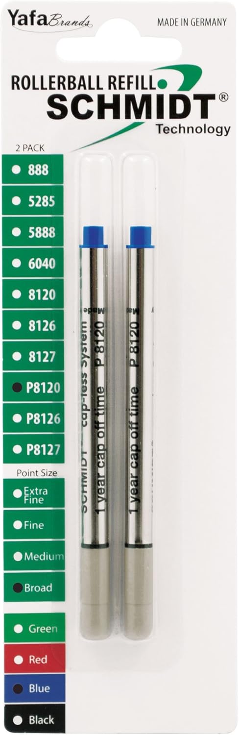 Schmidt P8120 Short Capless Rollerball Refill Broad Point 1.0mm, Blue, 2 Pack Blister (SC58134)
