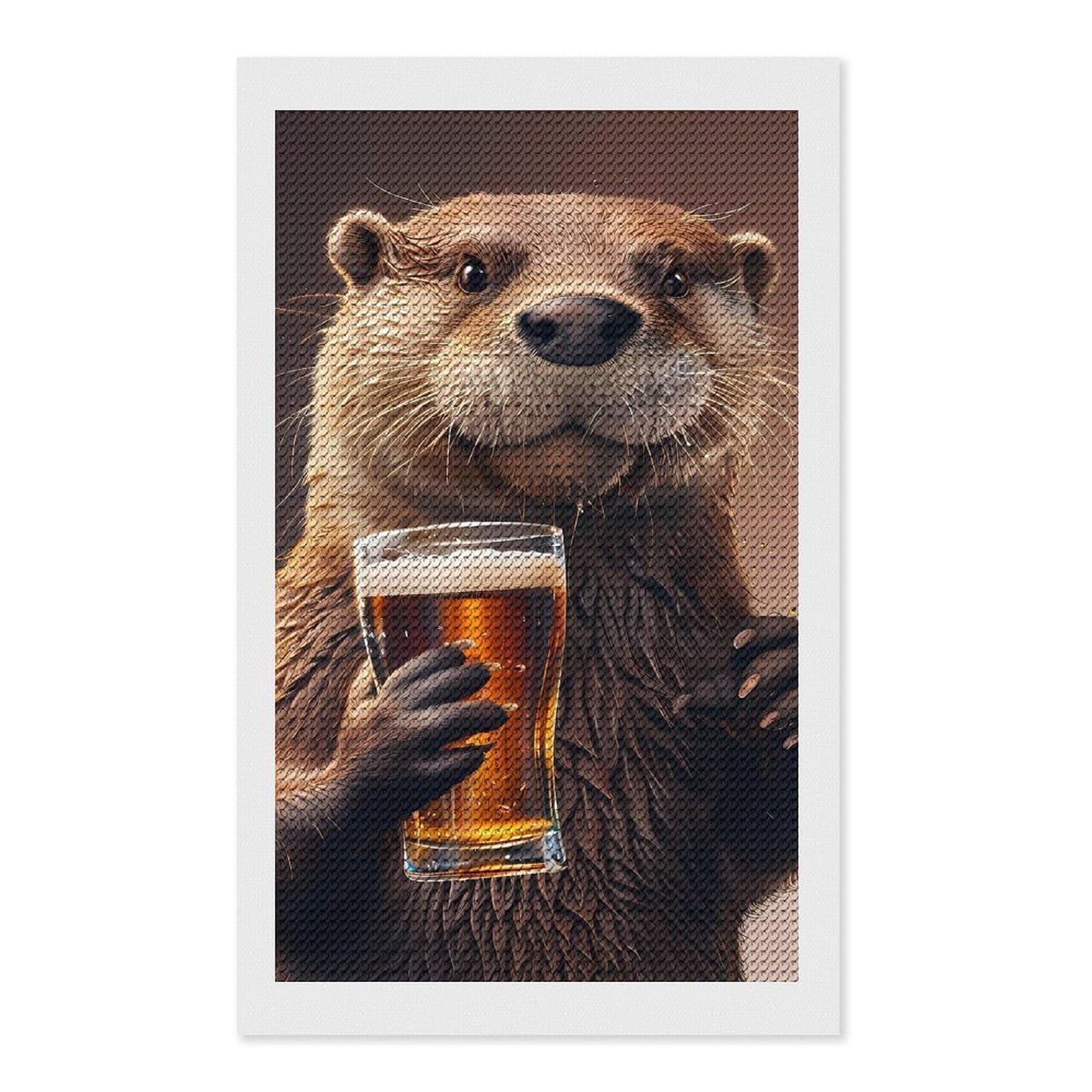 Junmoney Otter Beer DIY Diamond Art Canvas Kit 12"x20", for Adults, Decorate Your Room, Gift Idea, Modern Decor, Finish and Display
