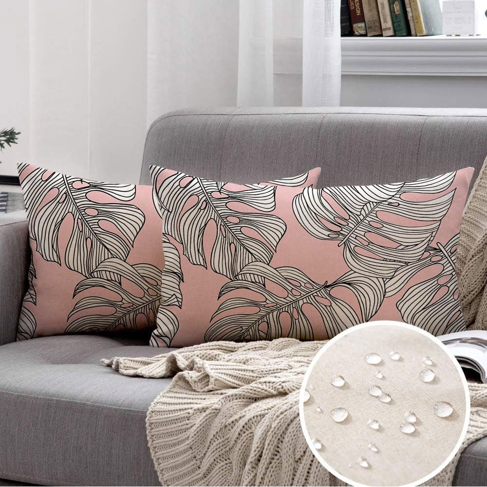 Decorative Throw Pillow Covers 12x20 Set of 2 Monstereo Floral Texture Black Houseplant White Penglai Salad Splitleaf Mexican Nature Plant Line Lumbar Pillow Covers for Couch Outdoor Home Decor