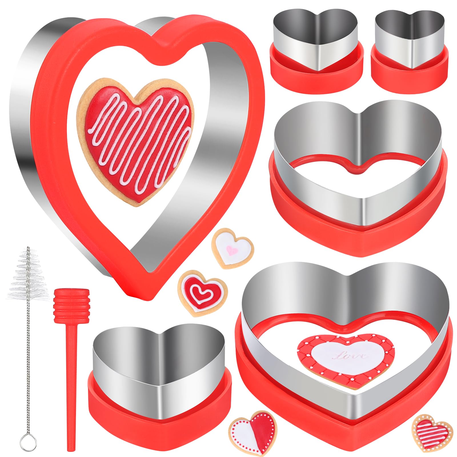 Juego de cortadores de galletas de corazón (8 piezas, 6 tamaños de 1.2 a 4.1 pulgadas) para cumpleaños, día de San Valentín, aniversarios, bodas, vacaciones, cortadores de galletas en forma de corazón