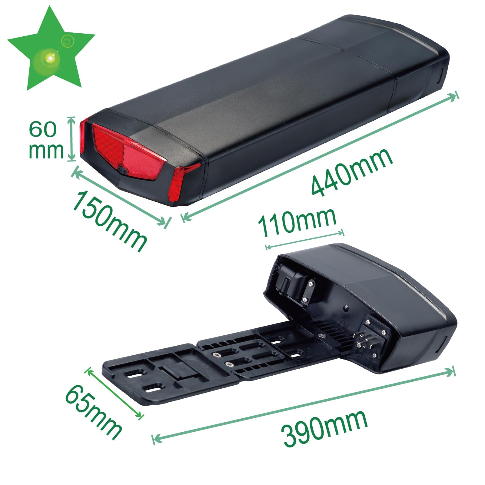 Batería para Bicicleta eléctrica 36V 16Ah con Cargador, luz Trasera y Cerradura de Seguridad, sin Soporte Trasero(36V 16Ah)
