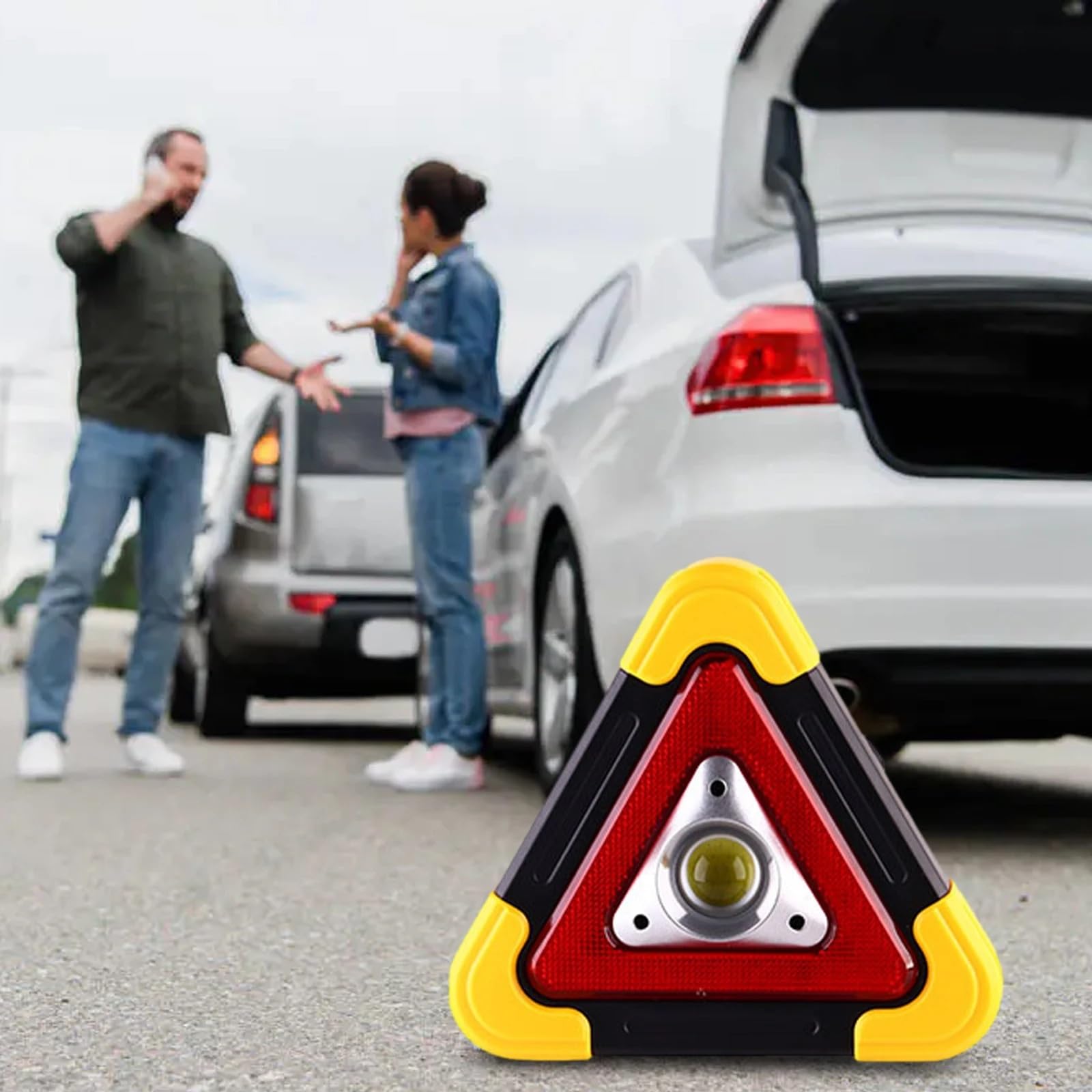 Warndreieck Dreieckiges Warnschild, dreieckiges Auto-Arbeitslicht, Verkehrssicherheit, Notfall-Pannen-Alarmlampe, tragbar