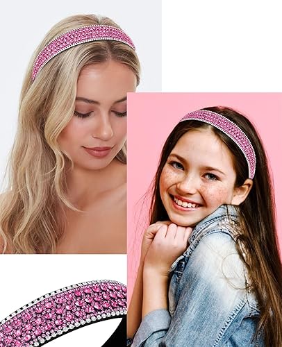 Miniatura 8 de Wecoe Diadema de diamantes de imitación para mujeres y niñas, diadema de moda plateada, diadema de diamantes de cristal brillante, banda fina para