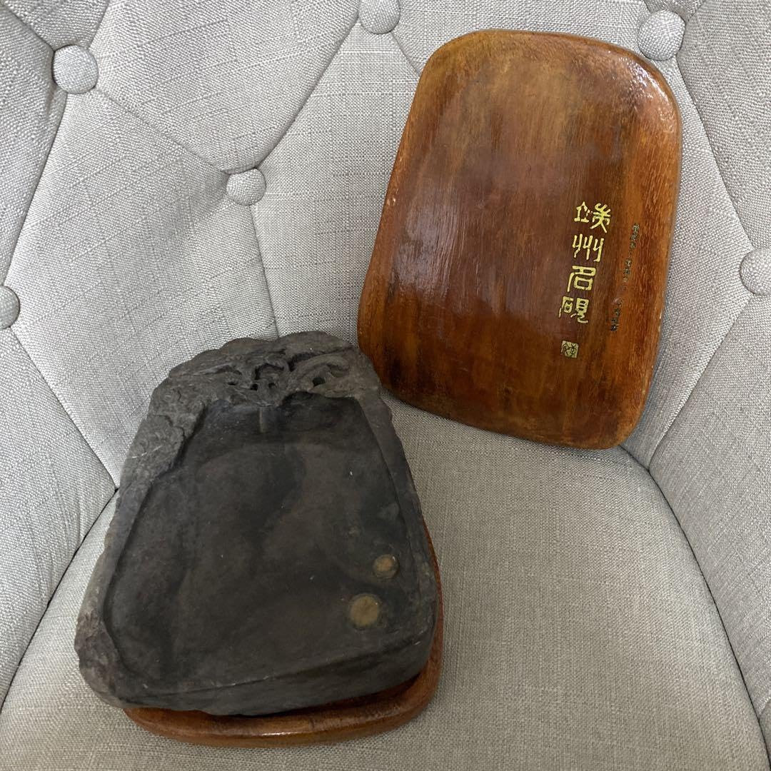 端州名硯「端渓硯」唐木蓋台付き