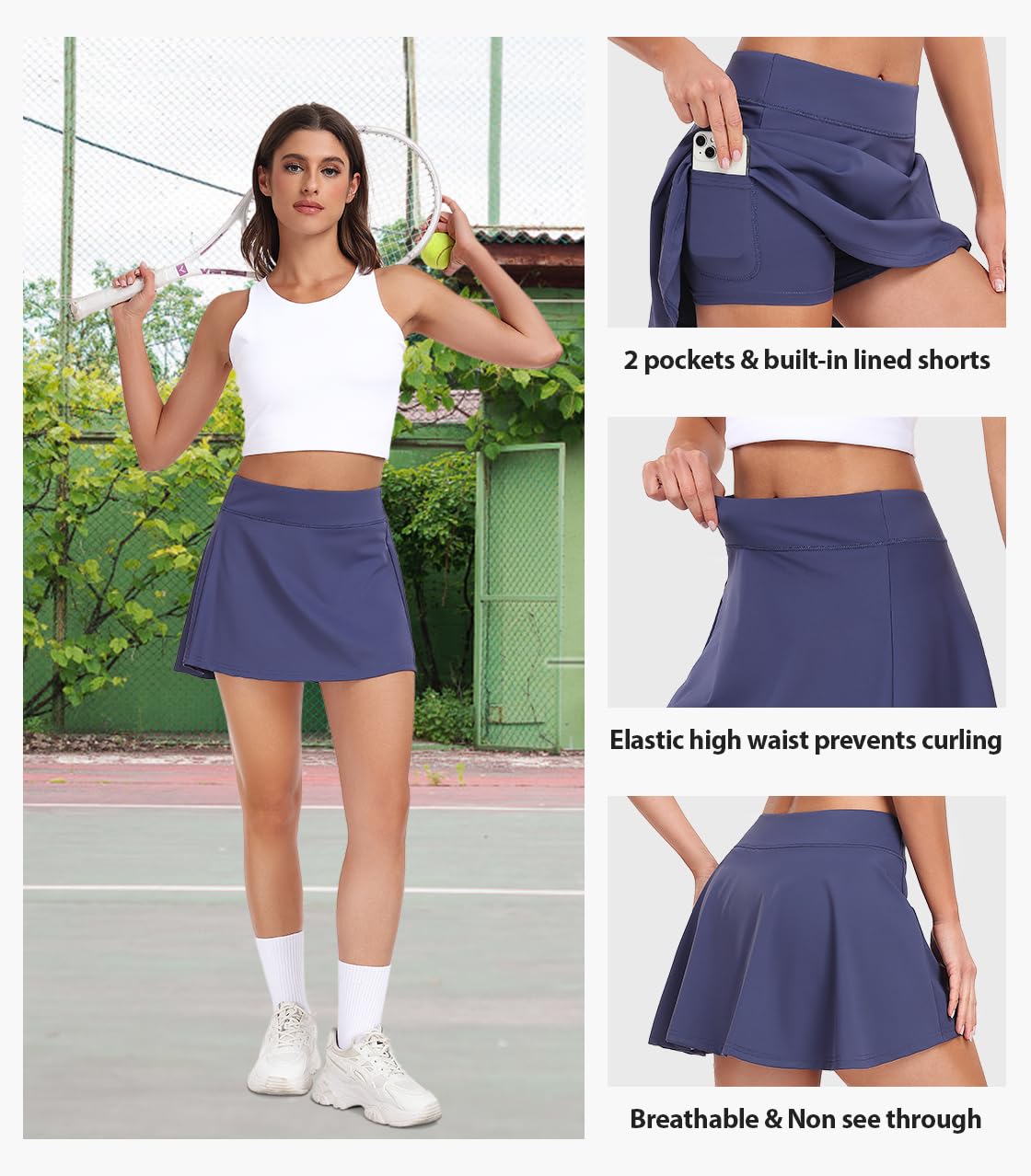 Ullnoy Lot de 2 jupes de tennis pour femme avec poches courtes, taille haute, jupes de sport plissées pour entraînement et course à pied