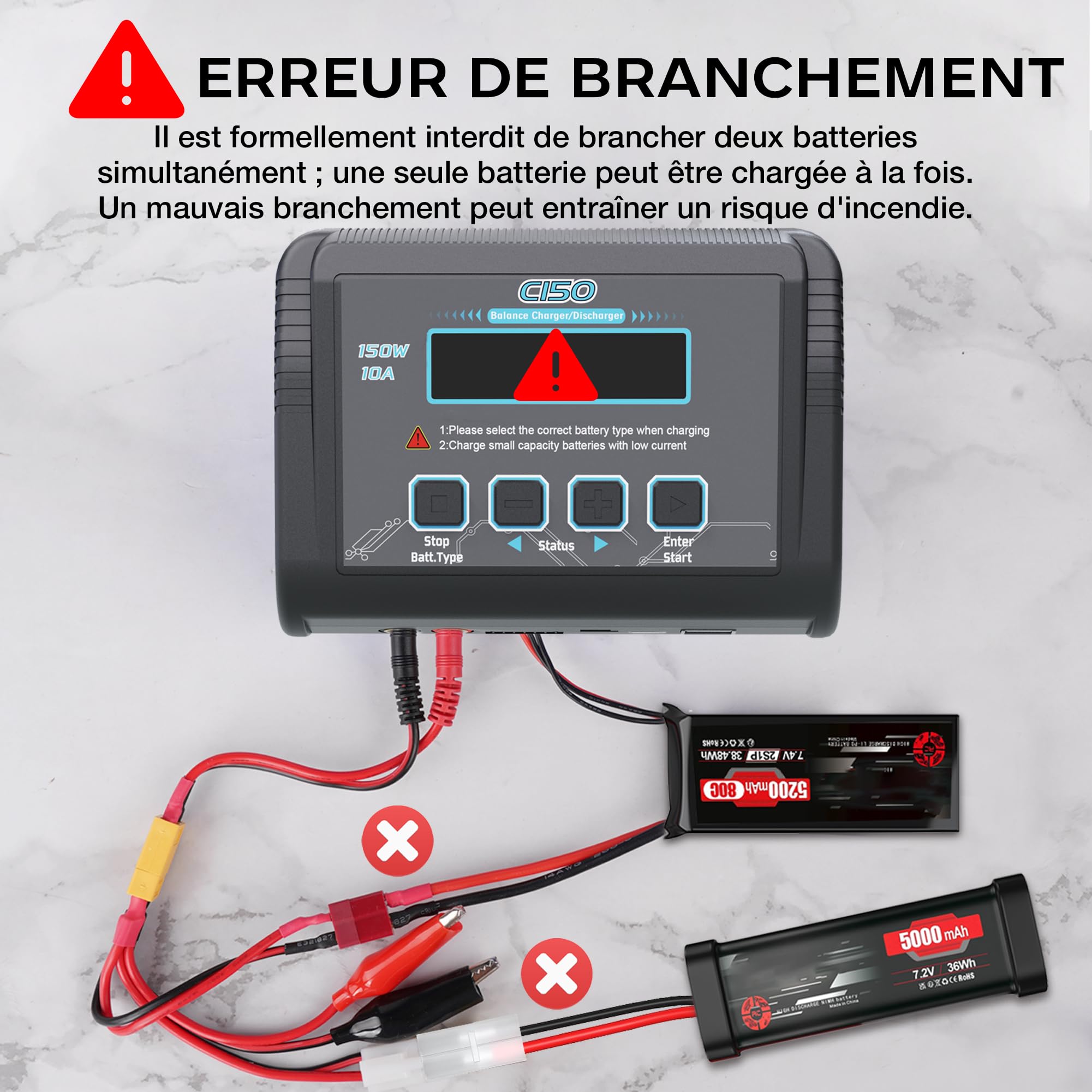 HTRC C150 Chargeur Lipo 150W 10A – Chargeur Batterie Lipo et Équilibreur pour LiHV/LiPo/Li-ION/Life (1-6S), NiMH/NiCd (1-15S), PB (2-20V) – Entrée AC/DC, Écran LCD, 20 Mémoires