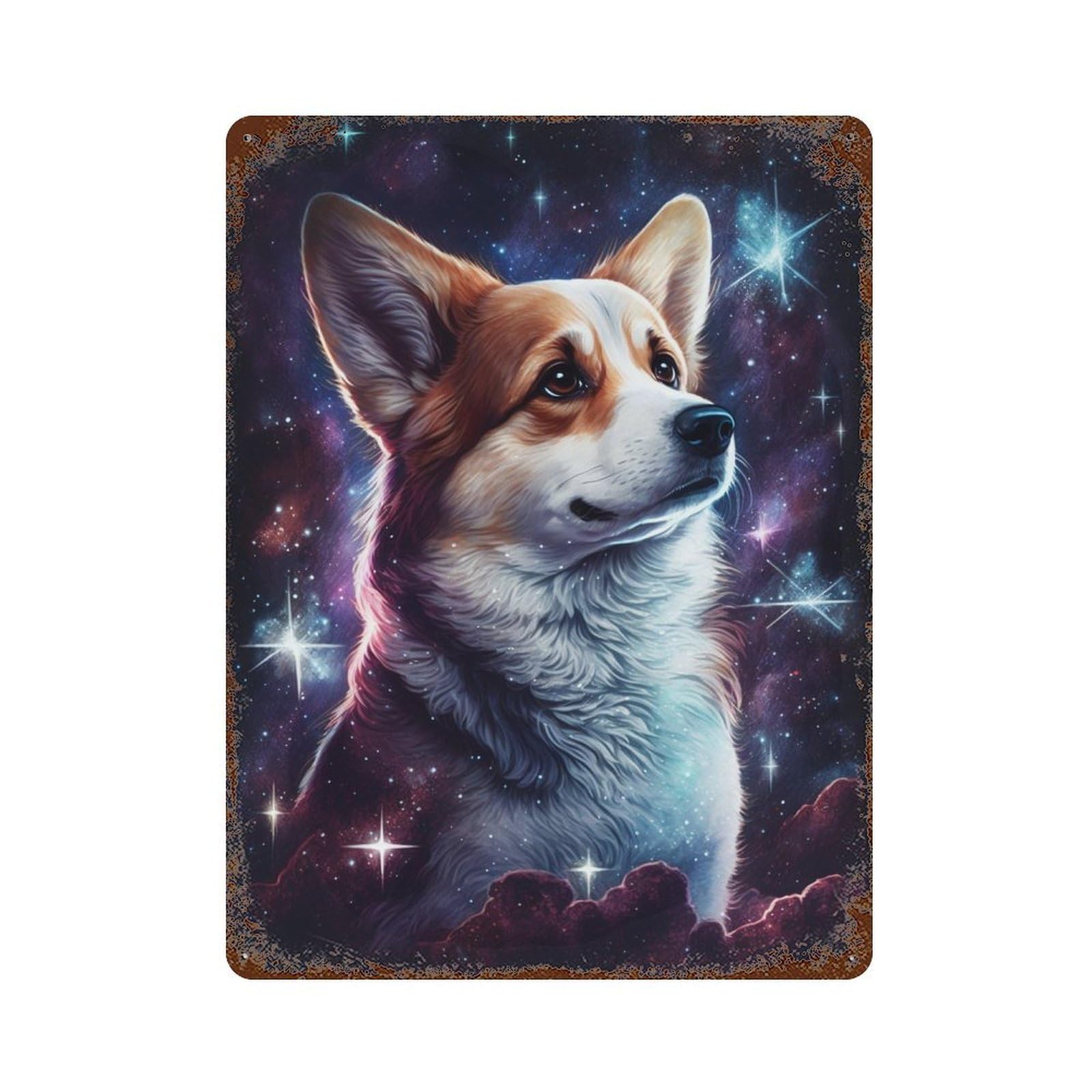 Corgi in Space -2 Vintage Metal Tin Sign 15.7"x11.8", Farmhouse Wall Decor for Garage, Bar And Workshop Decor