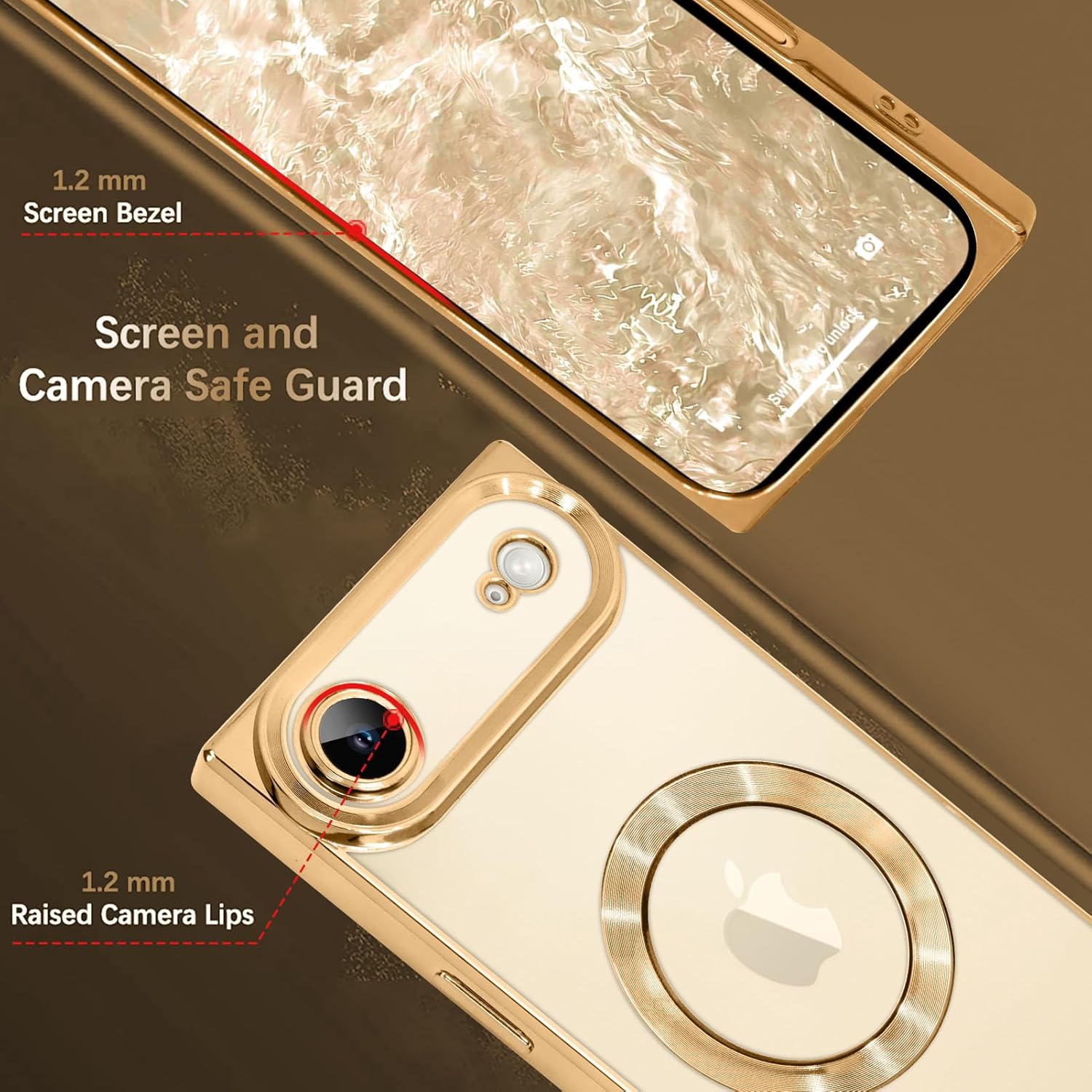 ZIYE Clear Magnetic Case for iPhone Air Case, Compatible with MagSafe, Luxury Slim Soft Shockproof Support Wireless Charging Phone Cover for Women Girls Girly-Gold - Image 5