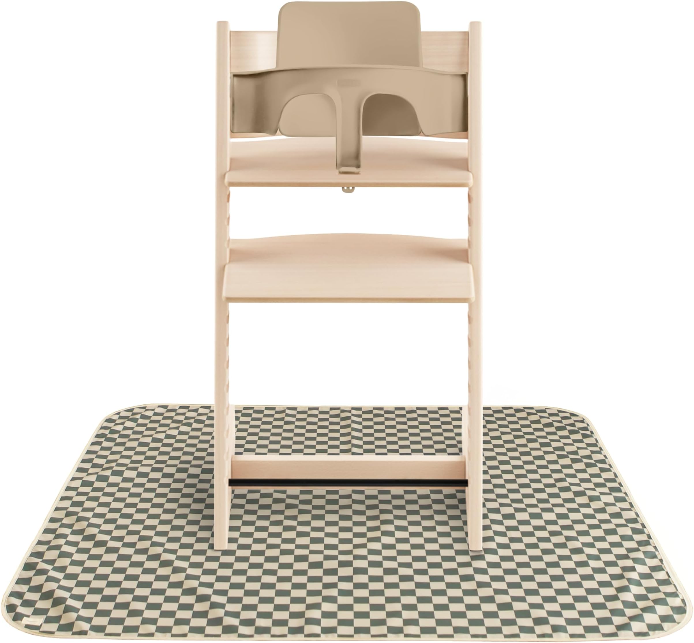 mushie Baby Splat Mat 42.5x42.5 Inch (Olive Check) | Water Resistant for Under High Chair and Infant Play