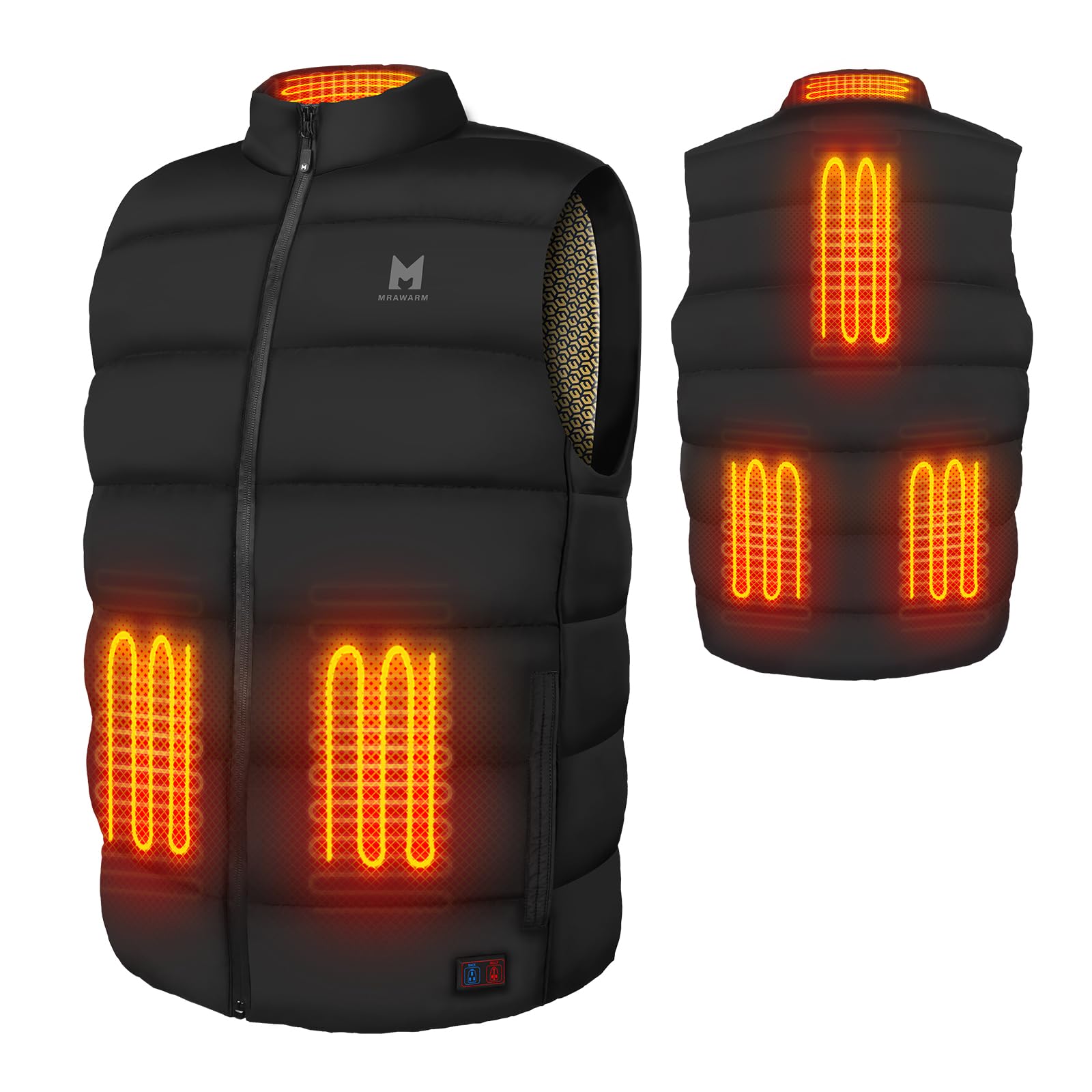 MRAWARM Chaleco calefactable con 90% plumón, 650 relleno ligero chaleco eléctrico calentado de plumón para hombre y mujer, 6 zonas de calentamiento, chaleco térmico de 3 temperaturas