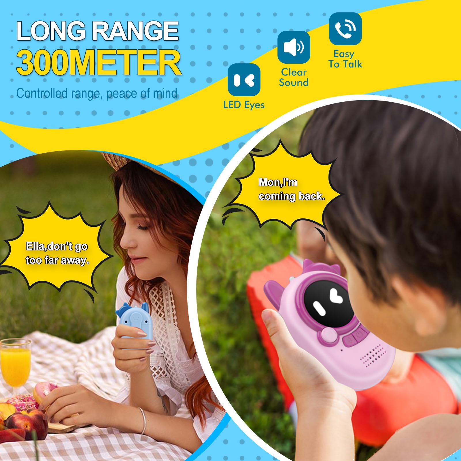 M300 Walkie-Talkie Bambini Trasmette A una Distanza,Carino Walki Tolkie Portatile,Regali Ricetrasmittenti Che Piacciono sia ai Ragazzi che Alle Ragazze,Regalo Bimba 3/4/5/6/7/8/9/10/11/12 Anni