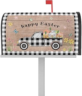 Mailbox Covers Magnetic Post Box Cover Happy Easter Day Rabbit and Eggs in Rustic Wood Mailbox Cover for Outdoor Garden Yard Decorations Standard Size 18.5" X 21.7"