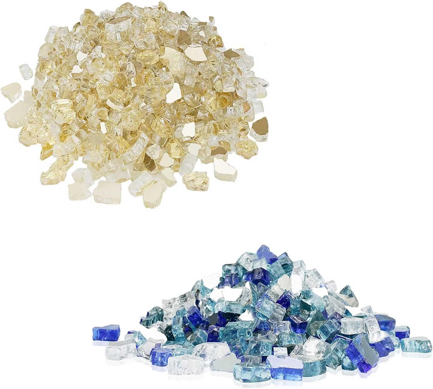 Grisun Fire Glass for Fire Pit - 1/2 Inch High Luster Reflective Tempered Glass Rocks for Natural or Propane Fireplace, Safe for Outdoors and Indoors Firepit Glass, 20 Pounds