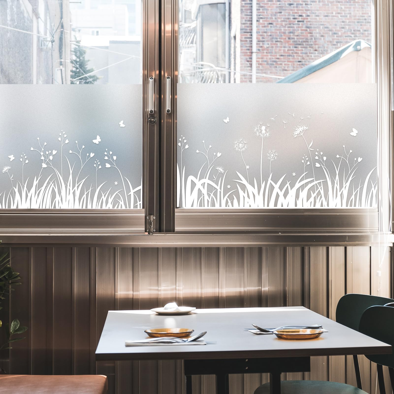 dktie Película de Privacidad de Vinilo Esmerilado para Ventana, Sin Pegamento, Extraíble, Diente de León, Mariposa, Estática para Cocina, Baño, Habitación