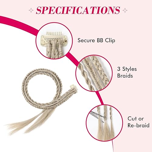 Miniatura 18 de REECHO 6 extensiones de cabello trenzado con clip, trenzas de bebé, 22 pulgadas de largo, natural, suave, sintético, para mujeres y niñas (borgoña)