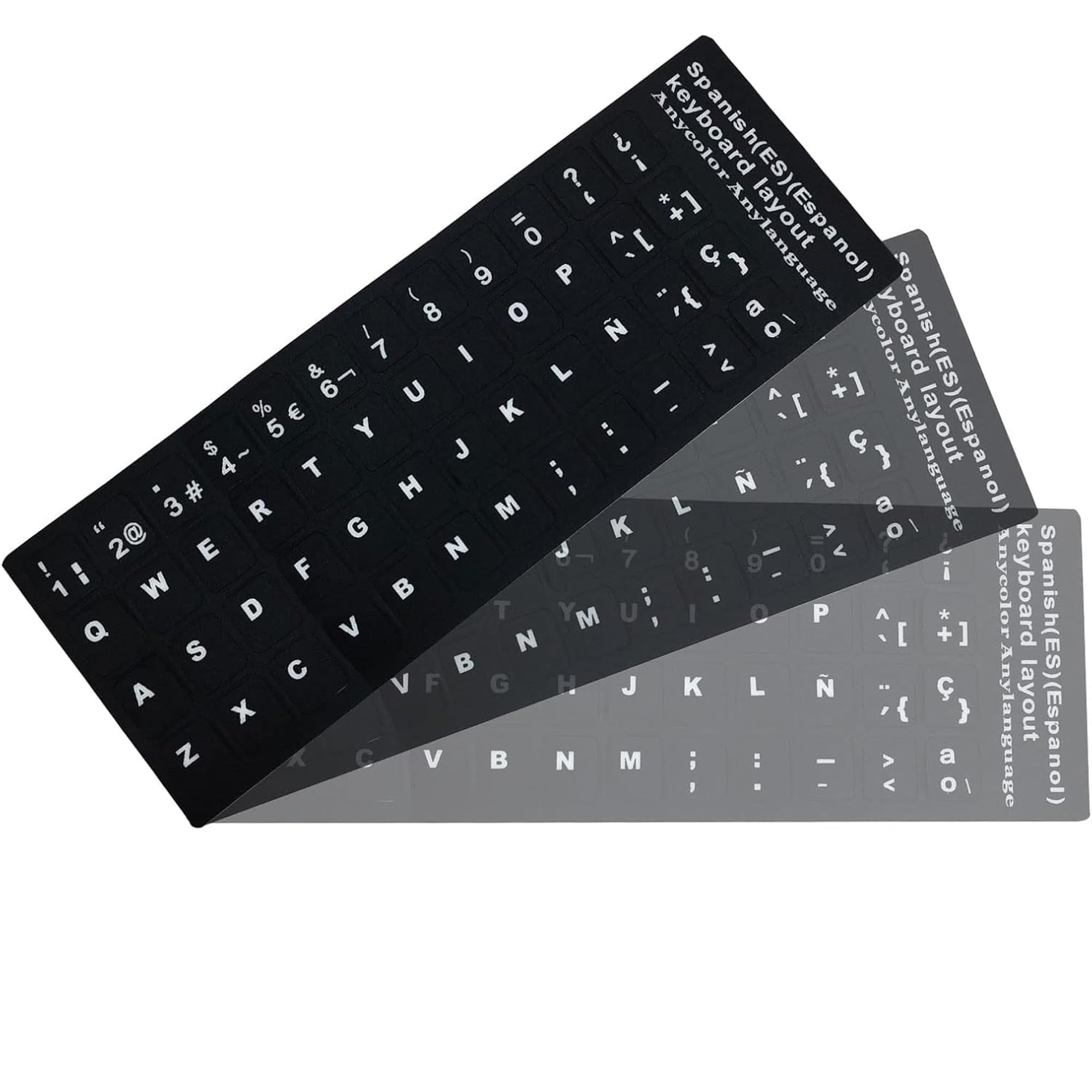 Pegatinas en Vinilo Lavable para Teclado Español de Repuesto Profesional con Letras Blancas, Adecuadas para Cualquier Teclado Estándar de Ordenador Laptop Notebook o Computadora Portátil 3Pcs