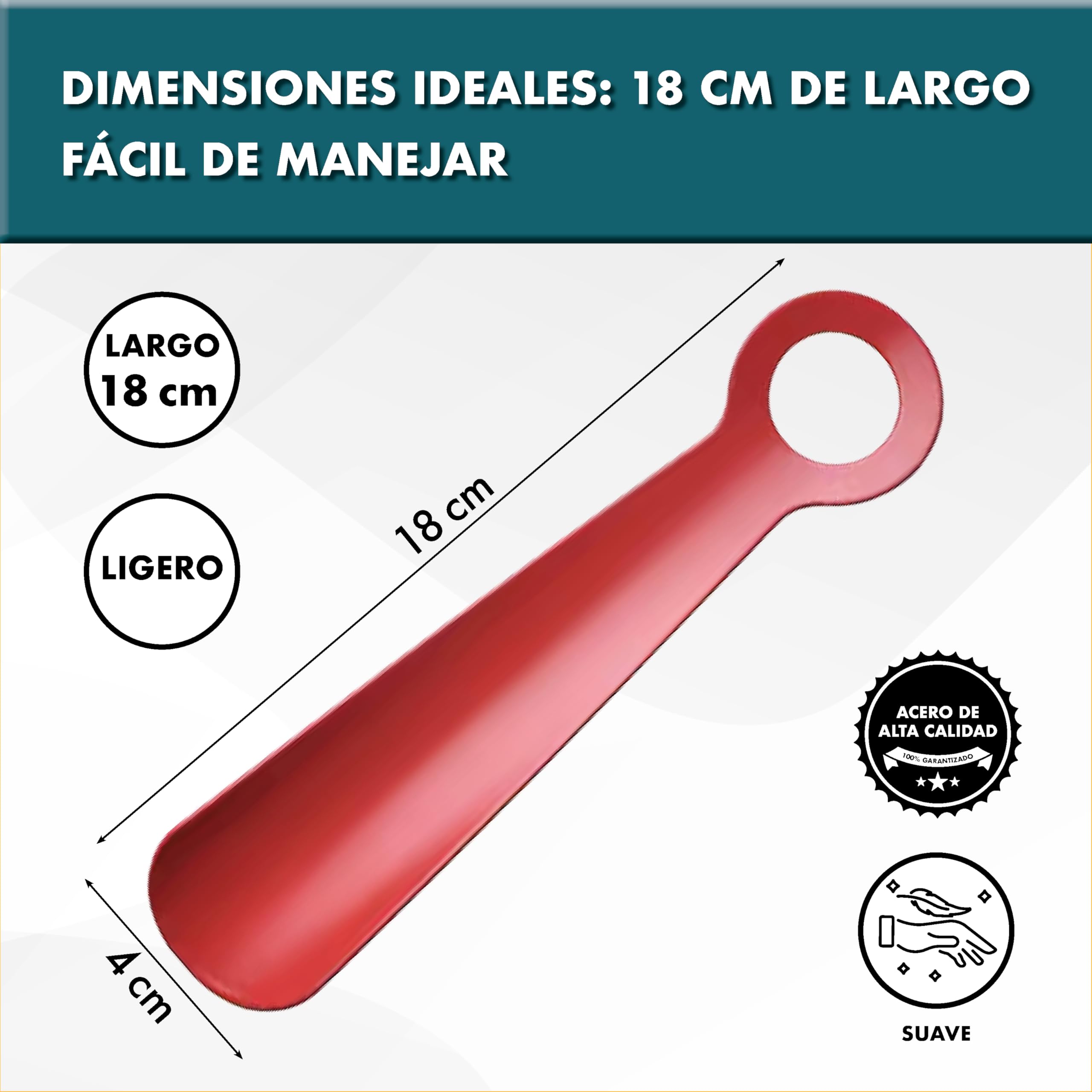 PIMEDA Calzador Metálico Rojo Ergonómico Antideslizante Resistente para Botas Zapatos Hombre Mujer