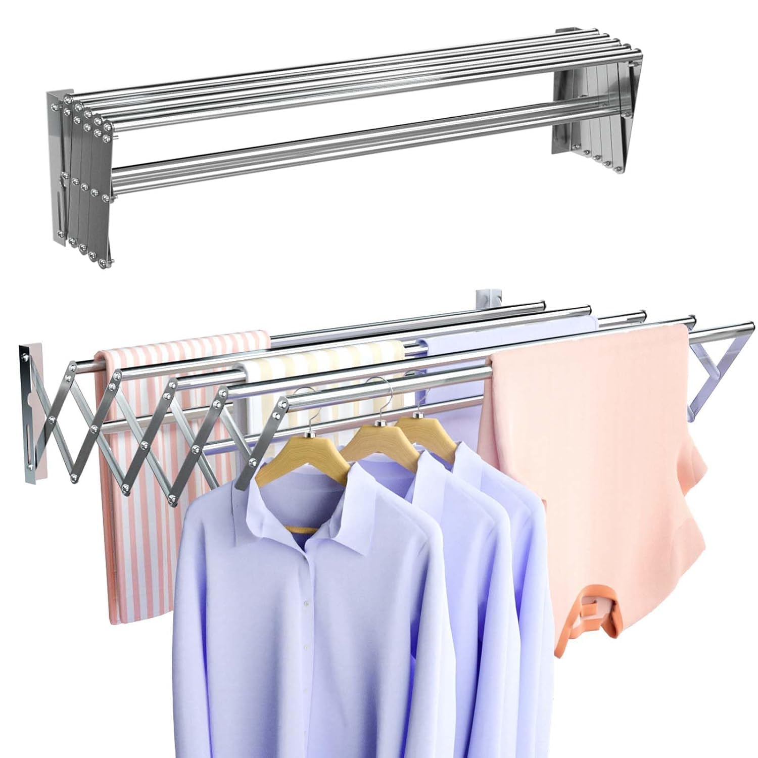 18-Inch Stainless Steel Foldable Wall-Mounted Clothes Drying Rack | Heavy-Duty 7 Rod Laundry Hanger | Space-Saving, Rust-Proof Drying Stand for Indoor & Outdoor Use (1.5 Feet)-image-4