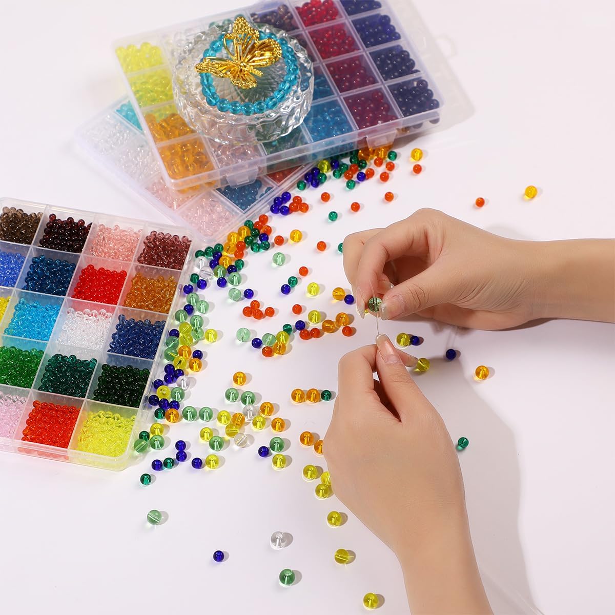 3200Pcs Glass Beads Bracelet Making Kit -44 Colors 8mm 6mm 4mm Round Crystal Beads for Jewelry Making, Clear Glass Beads Kits for Bracelet Necklaces DIY Crafts Making for Beginners Woman - Image 3