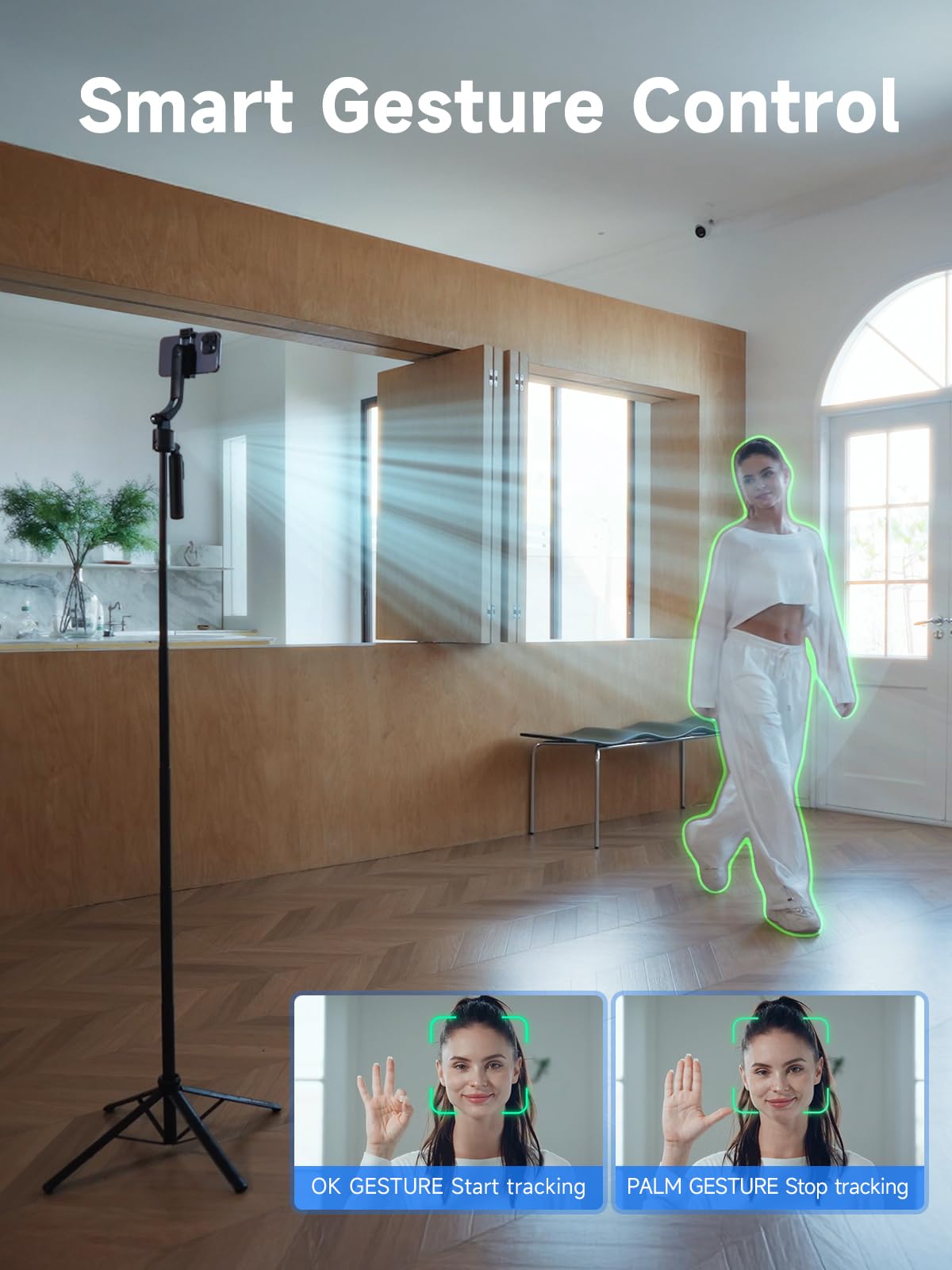 Rollei Easy Creator Quadpod z AI Tracking 360, automatyczne śledzenie twarzy, kijek do selfie z pilotem zdalnego sterowania do filmowania, do Tiktok Live Streaming Vlog, statyw do telefonu komórkowego