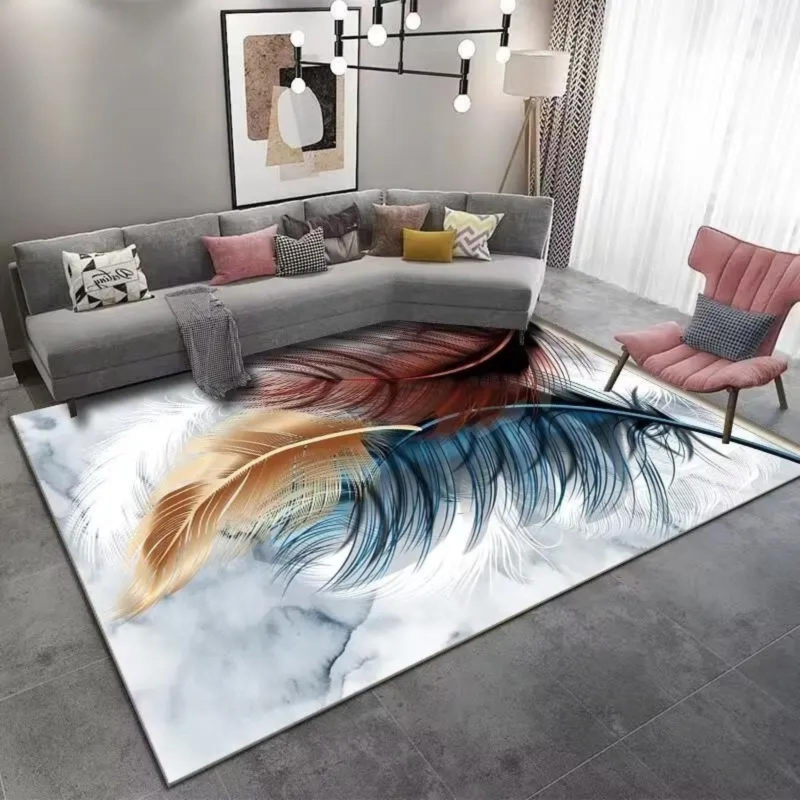 Tapis en plumes pour salon lavable en machine grande surface pour table basse
