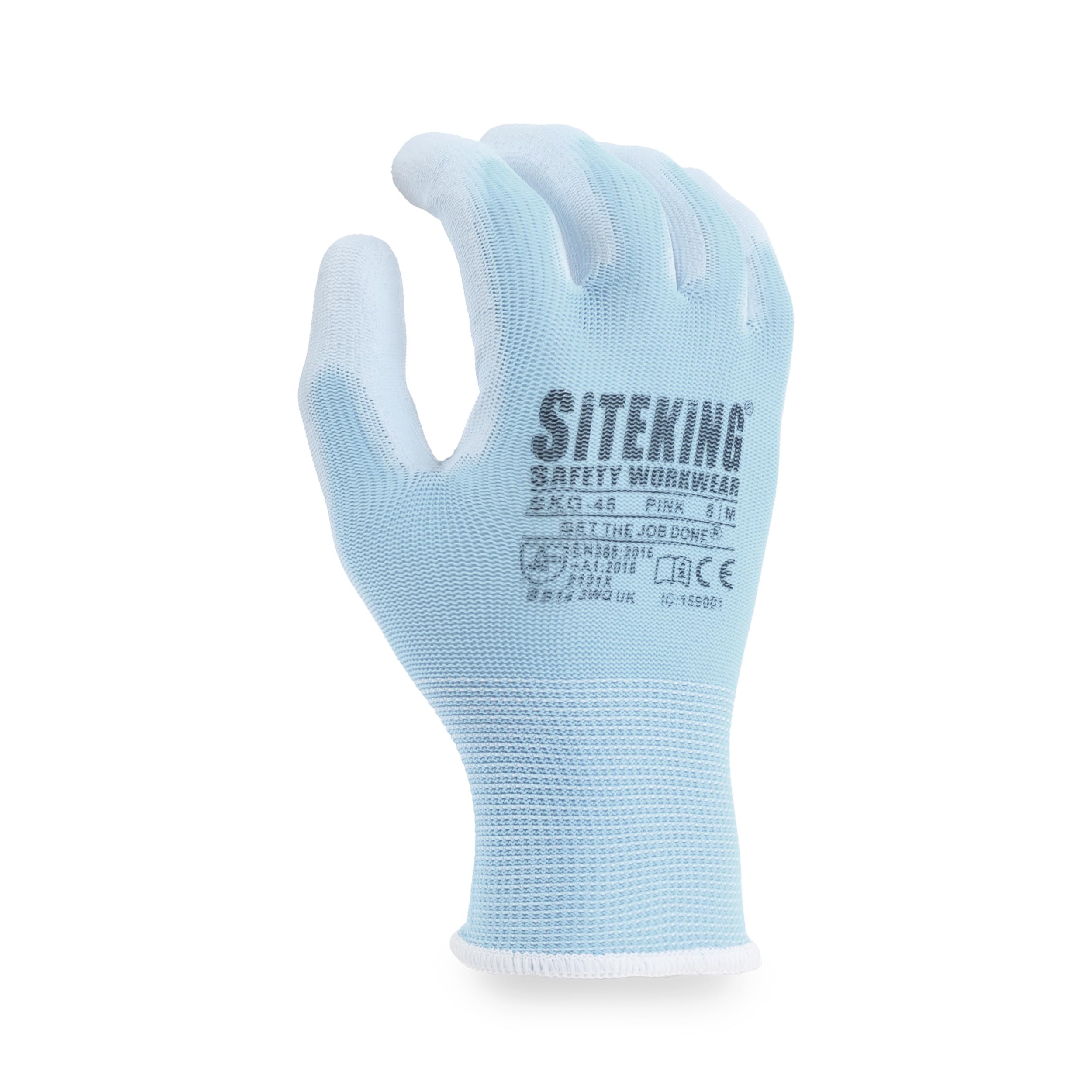 SITE KING PU Palm Work Gloves 12 Pairs – Safety Grip Gloves for Precision Tasks, Construction, Warehouse & Gardening – Breathable, Durable (Blue, XL)