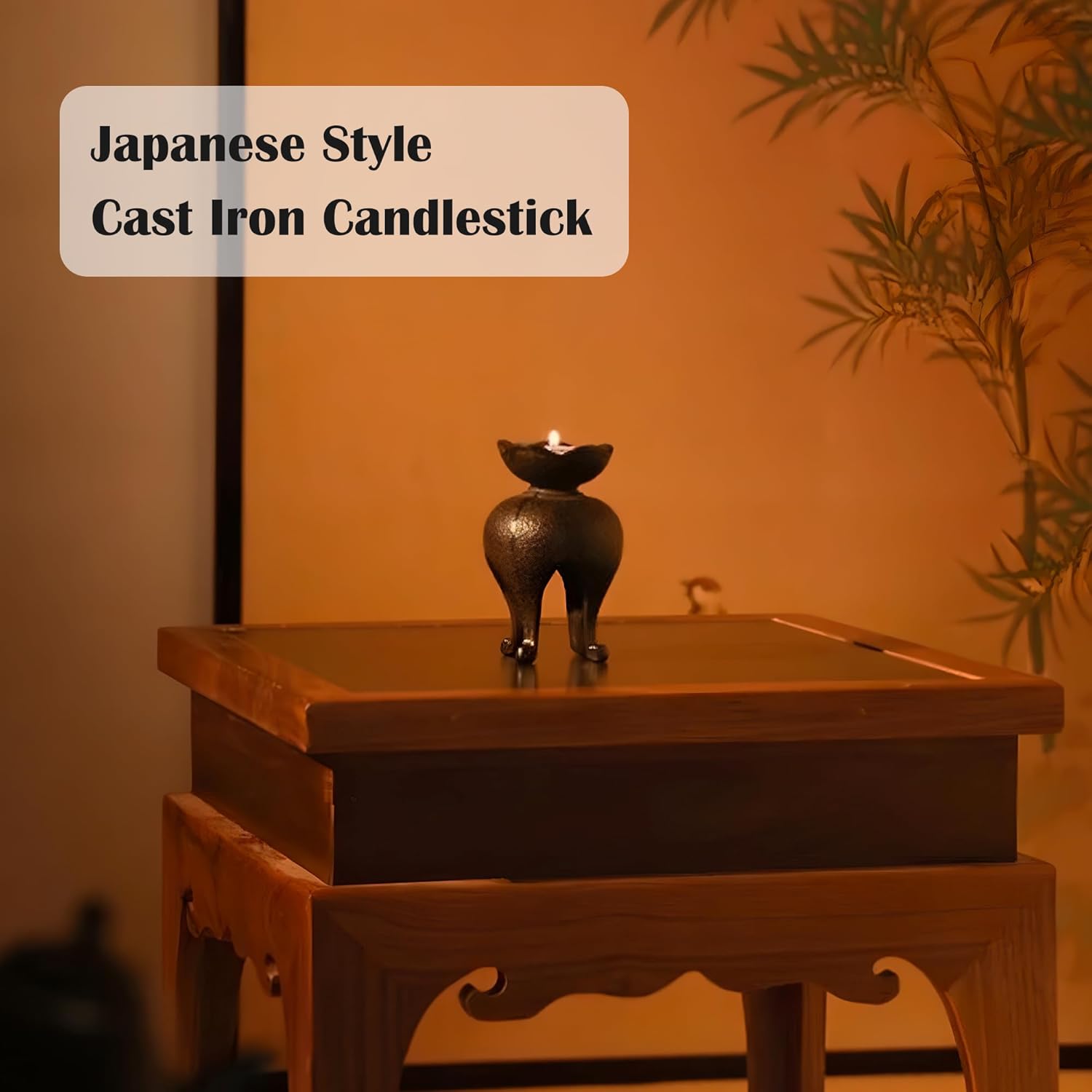 Japanese Style Cast Iron Candle Holder, Small Handmade Vintage Candlestick Holders, Rustic Pillar Candle Holder, Farmhouse Candle Stand for Fireplace Shelf Home Decor (4.53" Tall Pattern)